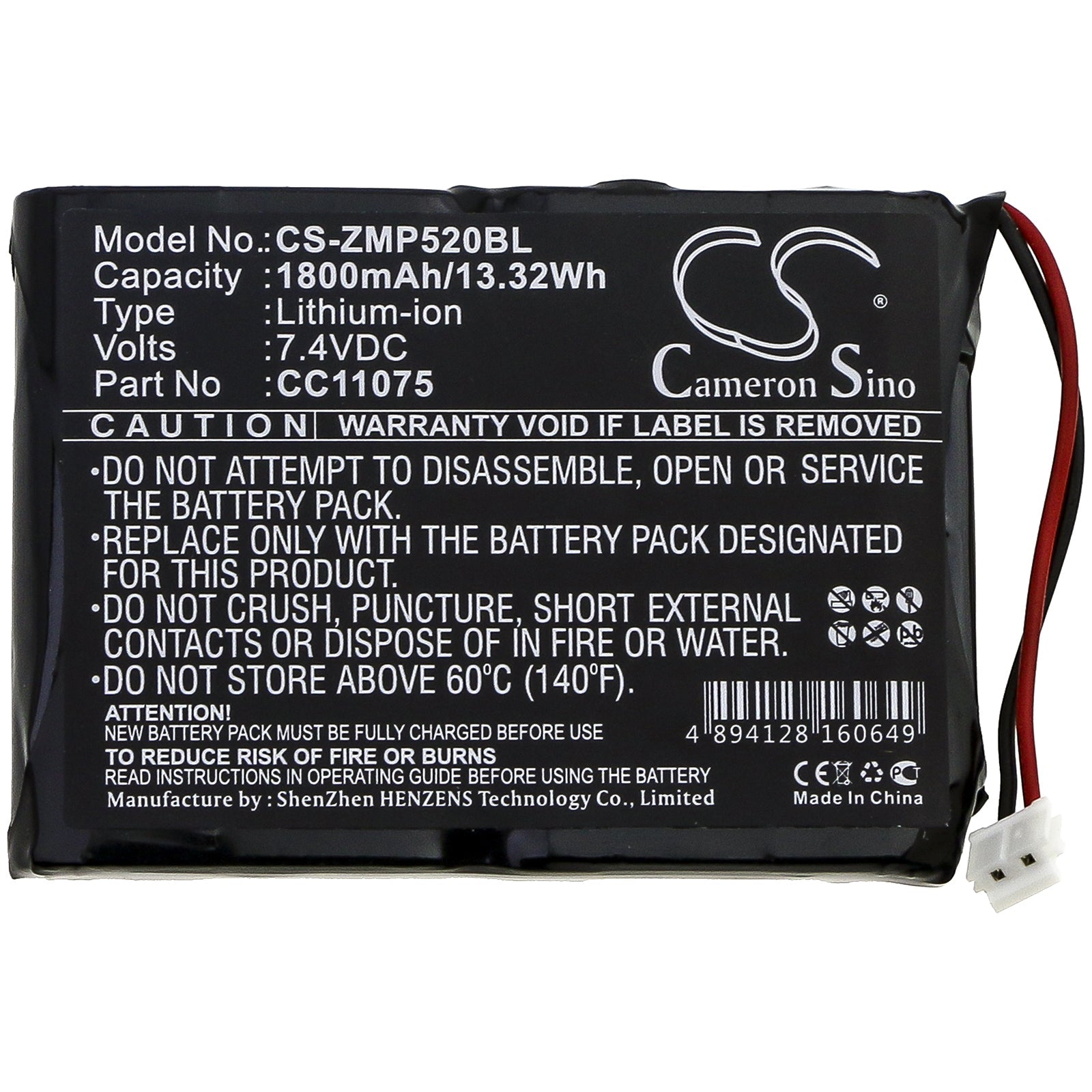 Li-ion Battery fits Monarch, Cc11075, Zebra, Cc11075 7.4V, 1800mAh Portable Printer Cameron Sino Technology Limited