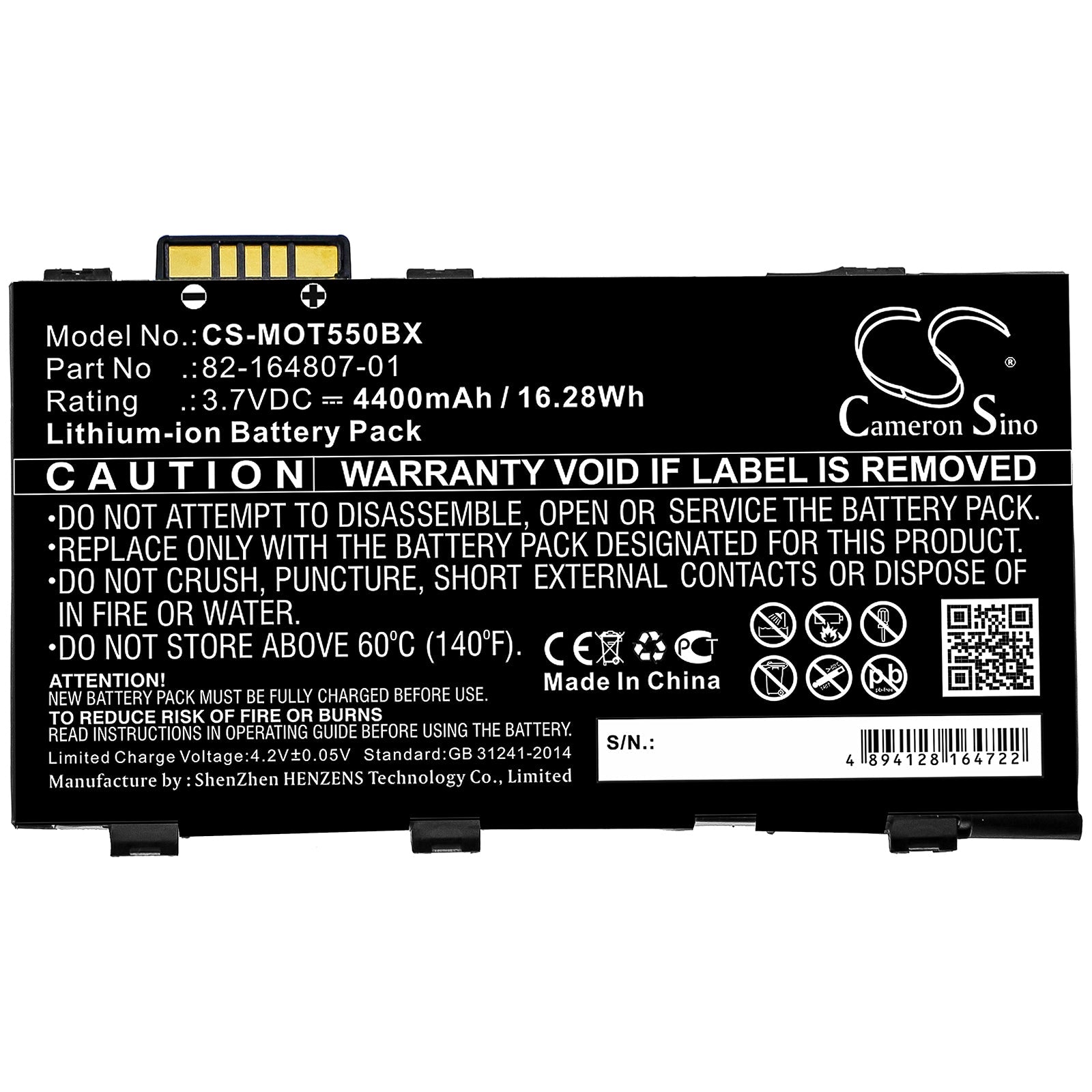 Li-ion Battery fits Motorola, Es85, Es85xx 3.7V, 4400mAh Barcode Scanner Cameron Sino Technology Limited