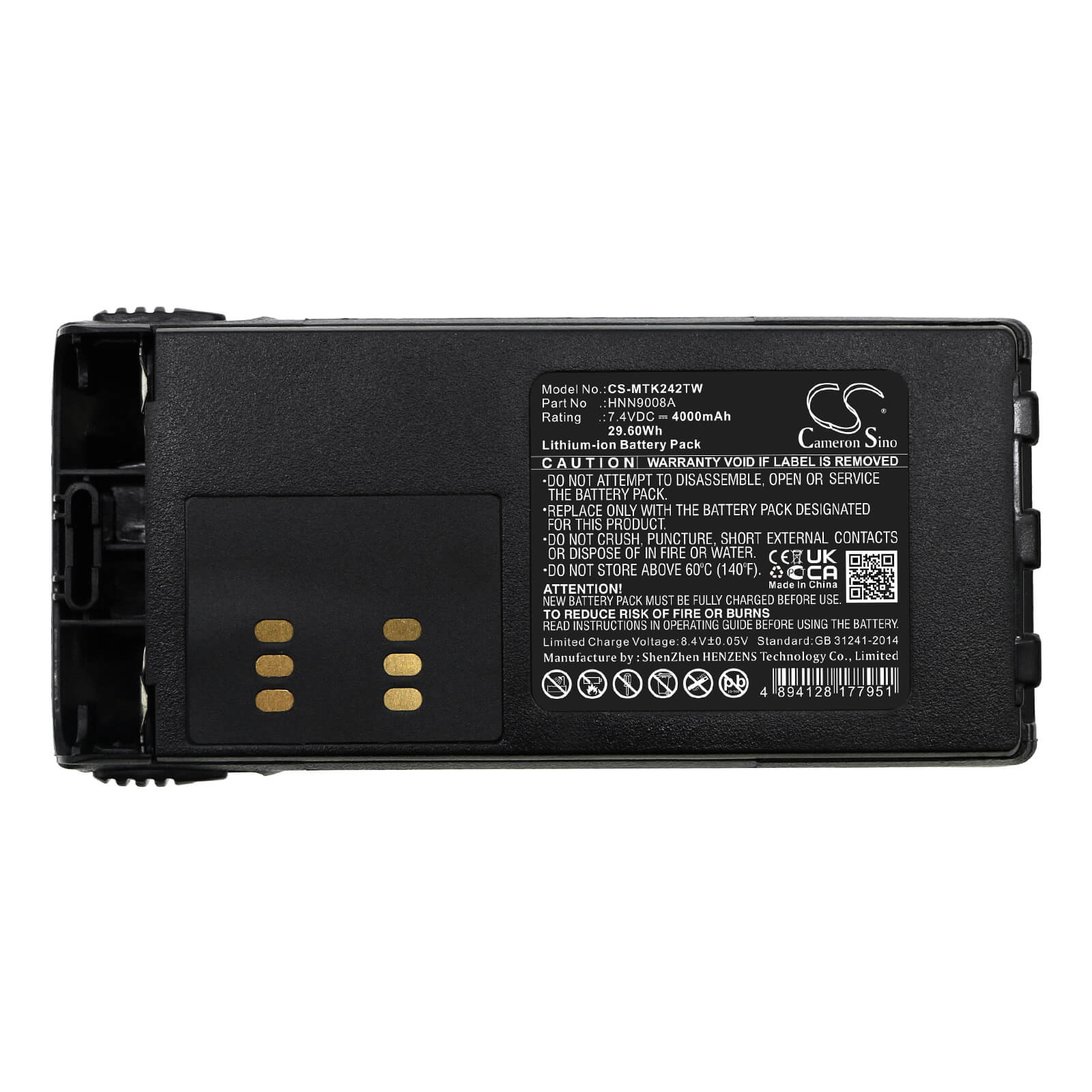 Li-ion Battery fits Motorola, Gp1280, Gp140 7.4V, 4000mAh / 29.60Wh Two-Way Radio Cameron Sino Technology Limited