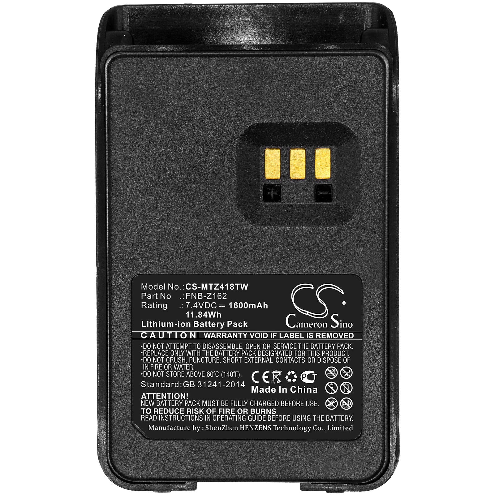 Li-ion Battery fits Motorola, Magone V418d, Magone V468 7.4V, 1600mAh Two-Way Radio Cameron Sino Technology Limited