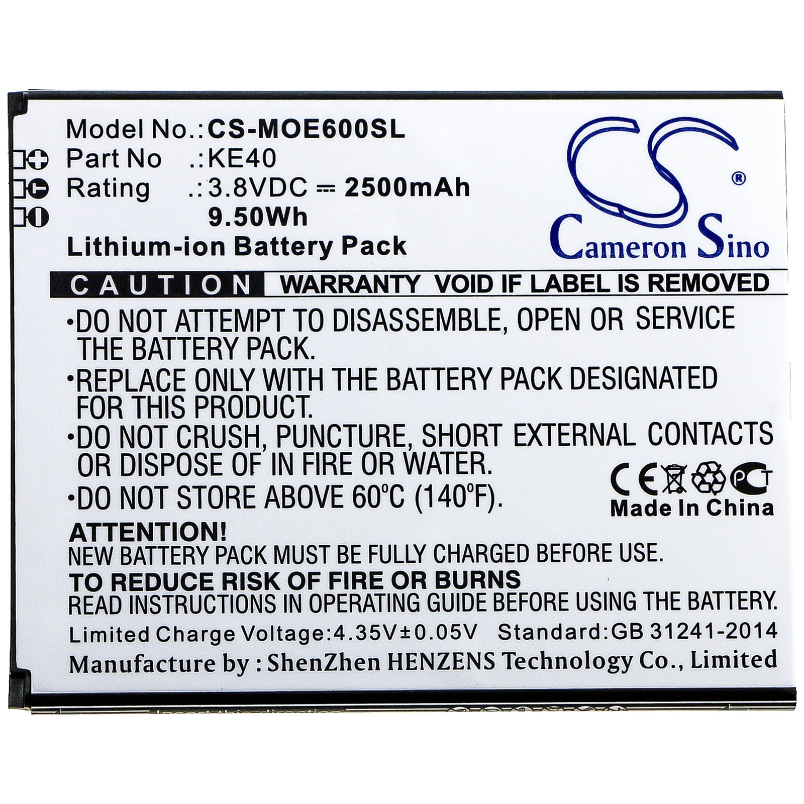 Li-ion Battery fits Motorola, Moto E6, Xt2005, Xt2005-1 3.8V, 2500mAh Mobile & SmartPhone Cameron Sino Technology Limited