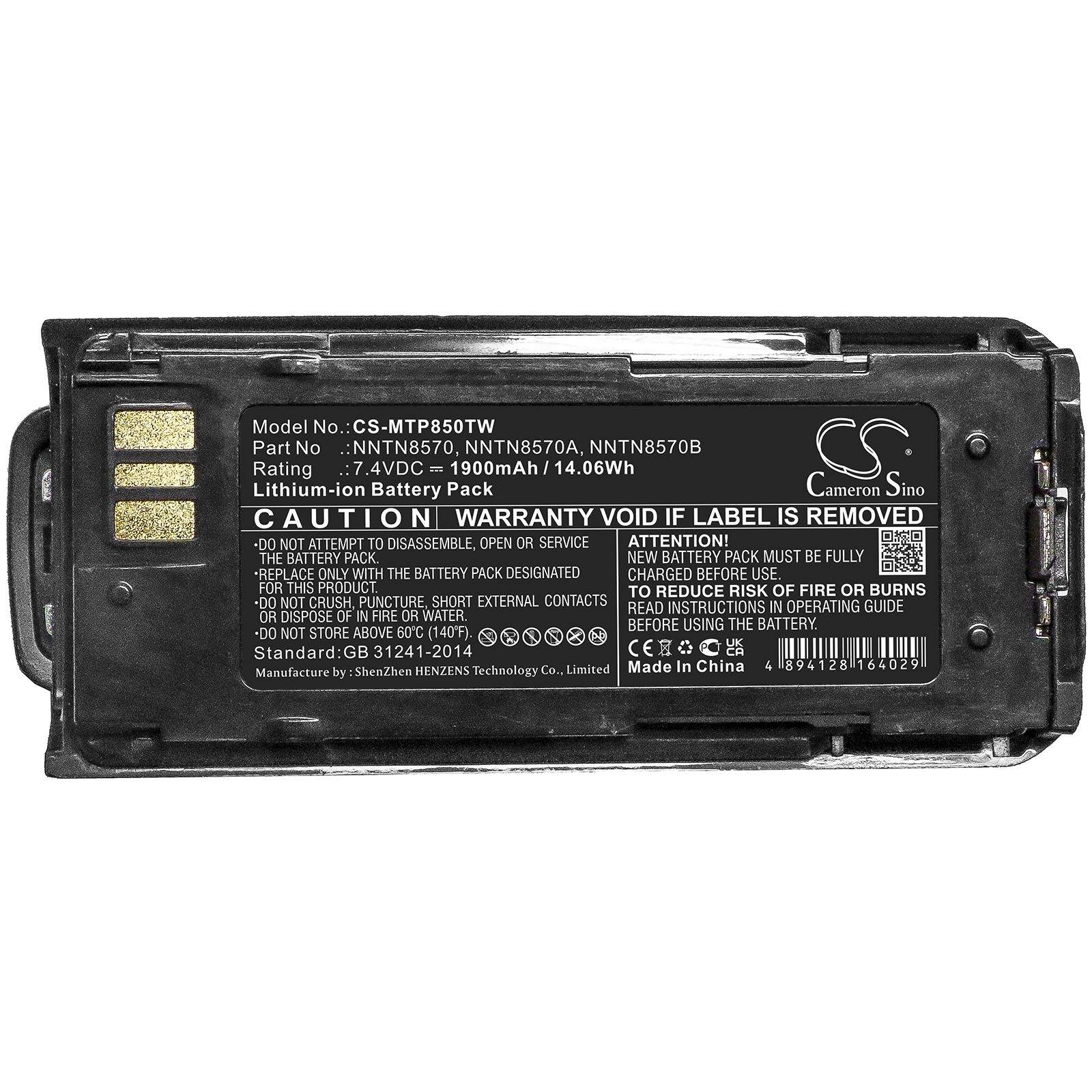 Li-ion Battery fits Motorola, Mtp8500, Mtp8500ex 7.6V, 1250mAh Two-Way Radio Cameron Sino Technology Limited