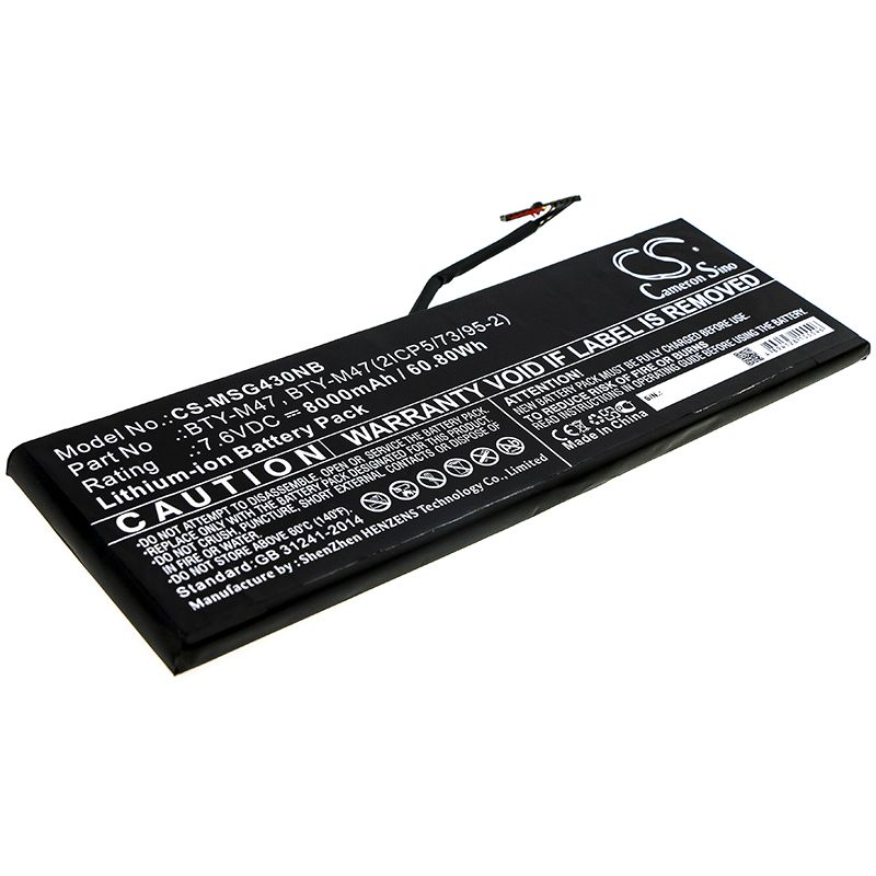 Li-ion Battery fits Msi, Gs40, Gs40 6qd 7.6V, 8000mAh Notebook & Laptop Cameron Sino Technology Limited