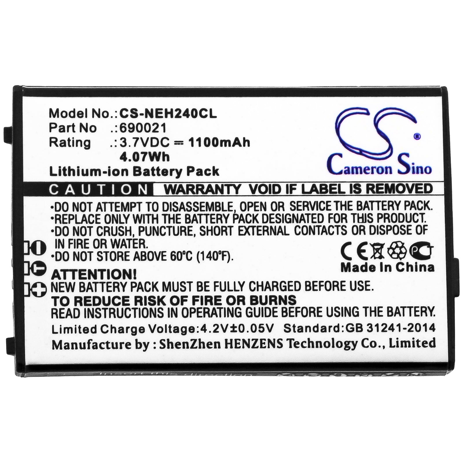 Li-ion Battery fits Nec, 690021 3.7V, 1100mAh Cordless Phone Cameron Sino Technology Limited