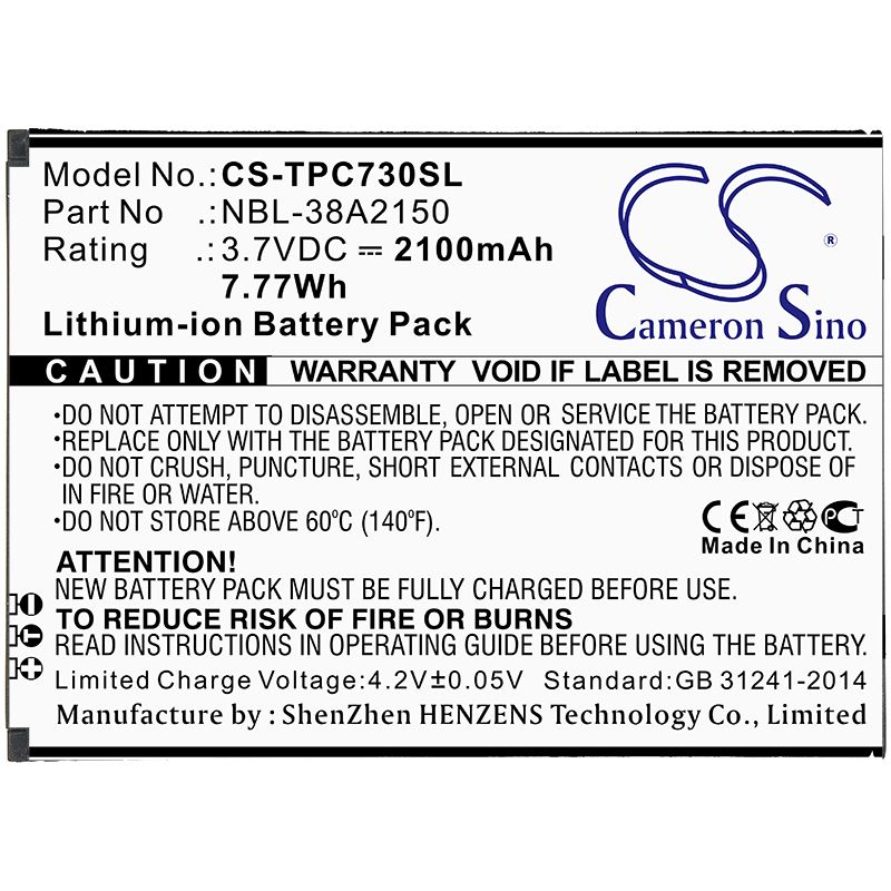 Li-ion Battery fits Neffos, C7 Lite, Tp7041a 3.8V, 2100mAh Mobile & SmartPhone Cameron Sino Technology Limited