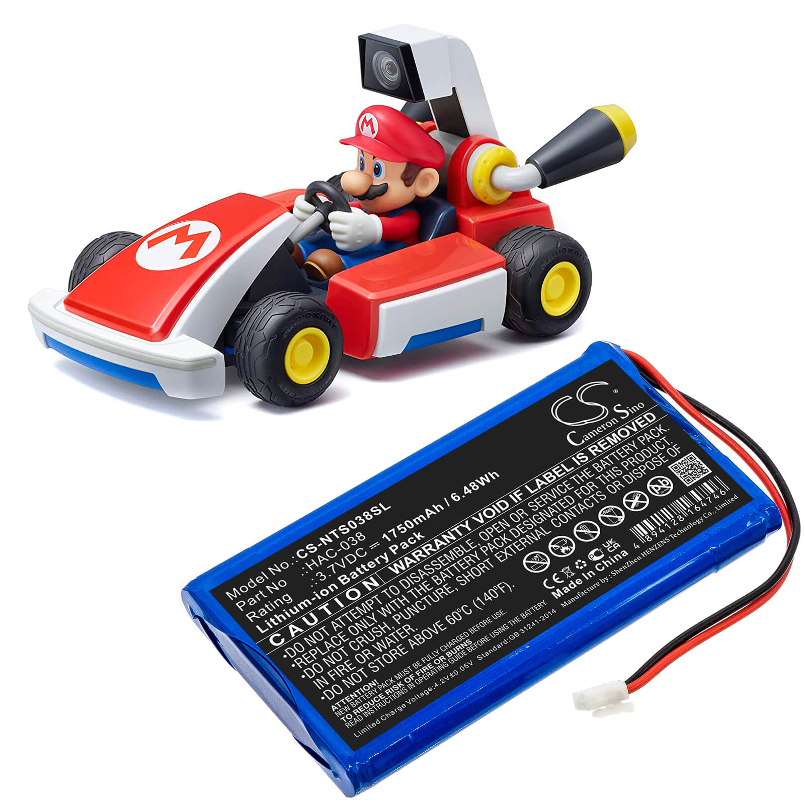 Li-ion Battery fits Nintendo, Home Circuit, Mario Kart Live 3.7V, 1750mAh Game Console Cameron Sino Technology Limited