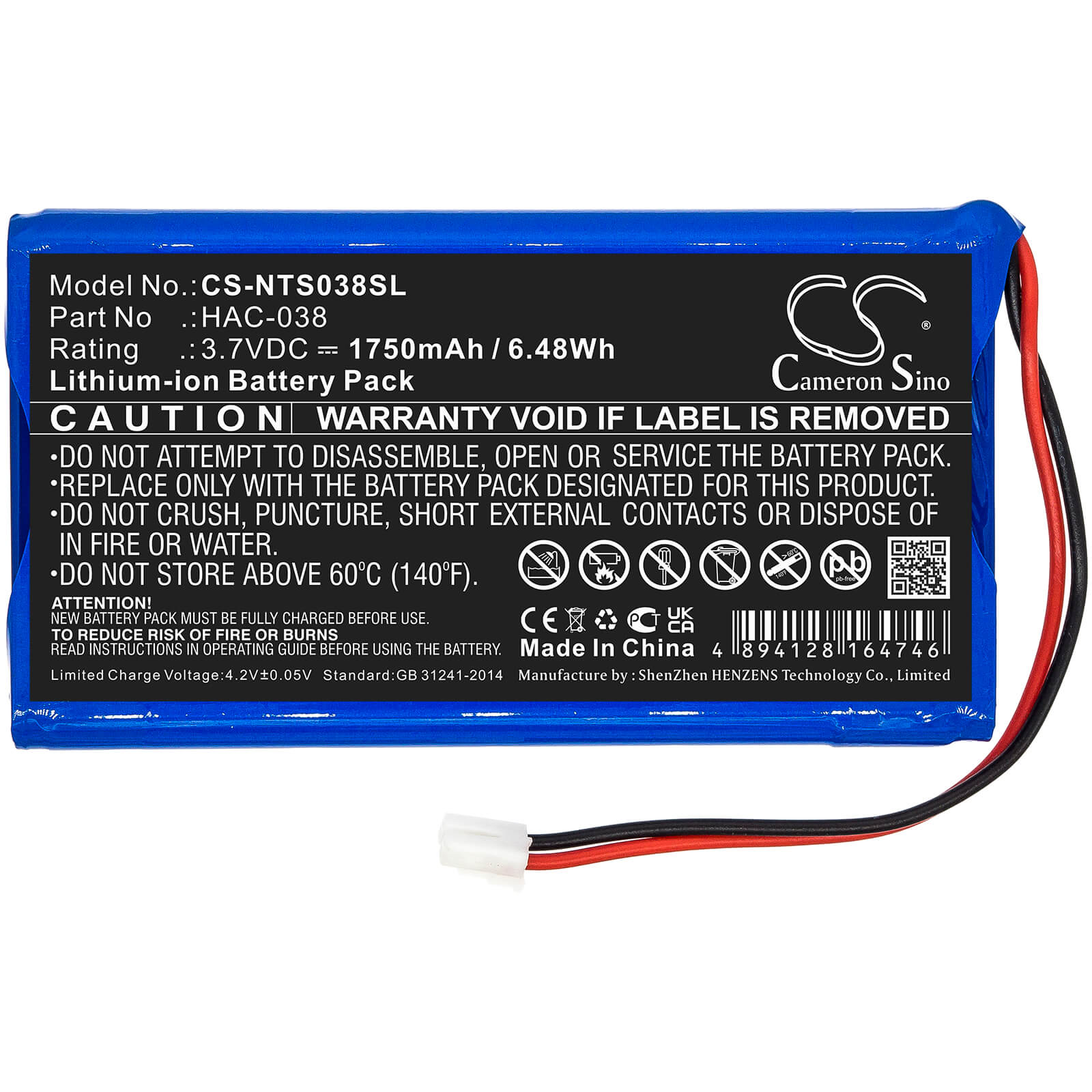 Li-ion Battery fits Nintendo, Home Circuit, Mario Kart Live 3.7V, 1750mAh Game Console Cameron Sino Technology Limited