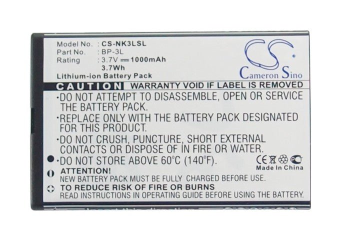 Li-ion Battery fits Nokia, 303, 603, Asha 303 3.7V, 1000mAh Communications Cameron Sino Technology Limited