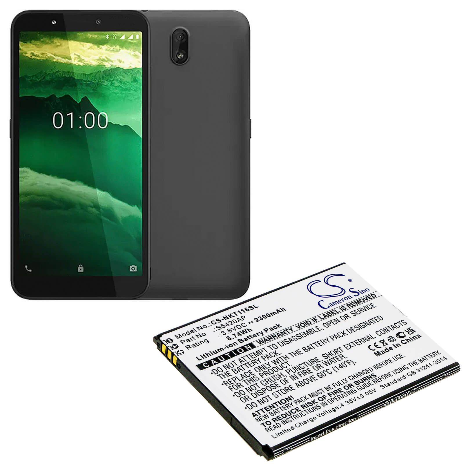 Li-ion Battery fits Nokia, C1 2019, Ta-1165 3.8V, 2300mAh / 8.74Wh Mobile & SmartPhone Cameron Sino Technology Limited