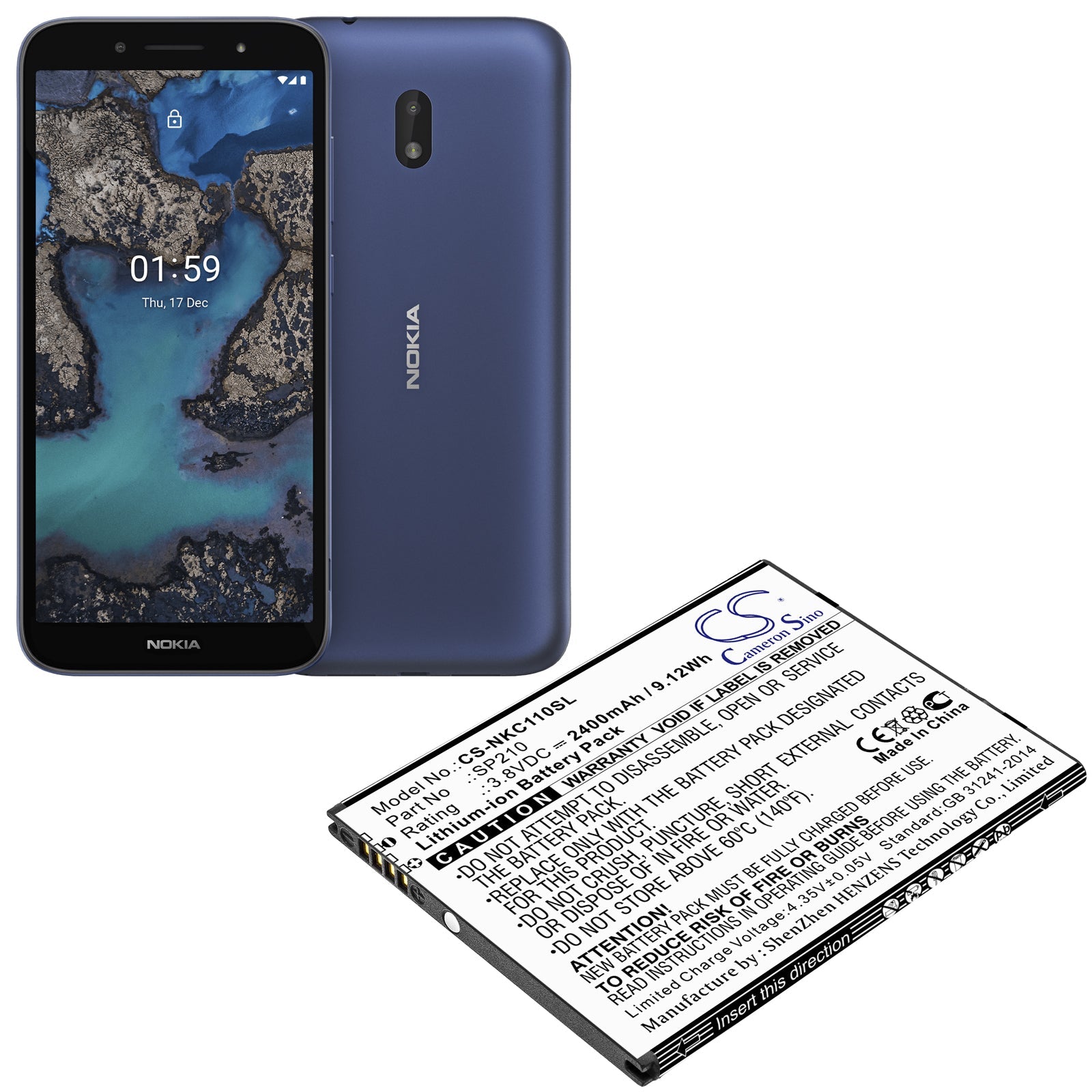 Li-ion Battery fits Nokia, C1 Plus 3.8V, 2400mAh Mobile & SmartPhone Cameron Sino Technology Limited