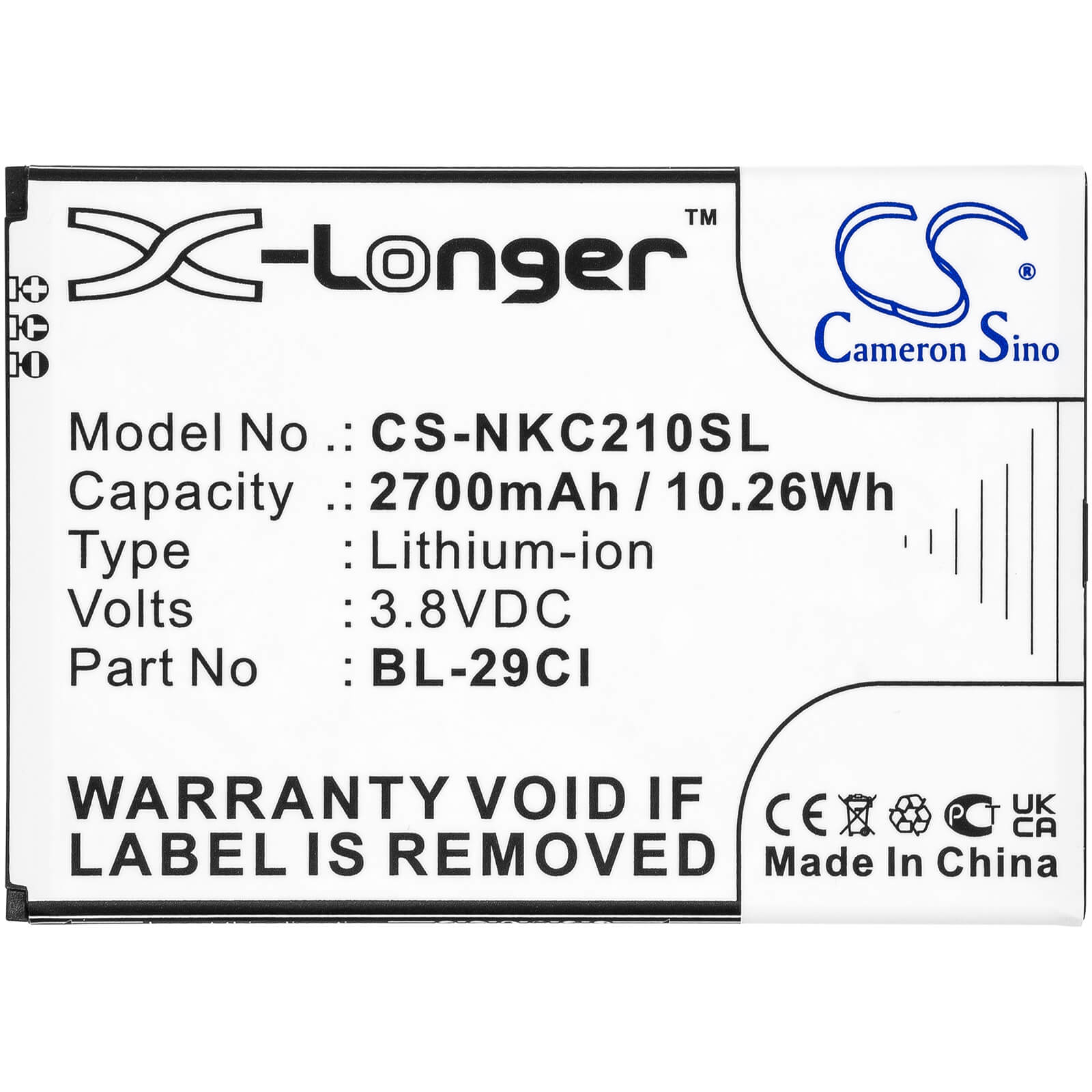 Li-ion Battery fits Nokia, C21 3.8V, 2700mAh / 10.26Wh Mobile & SmartPhone Cameron Sino Technology Limited