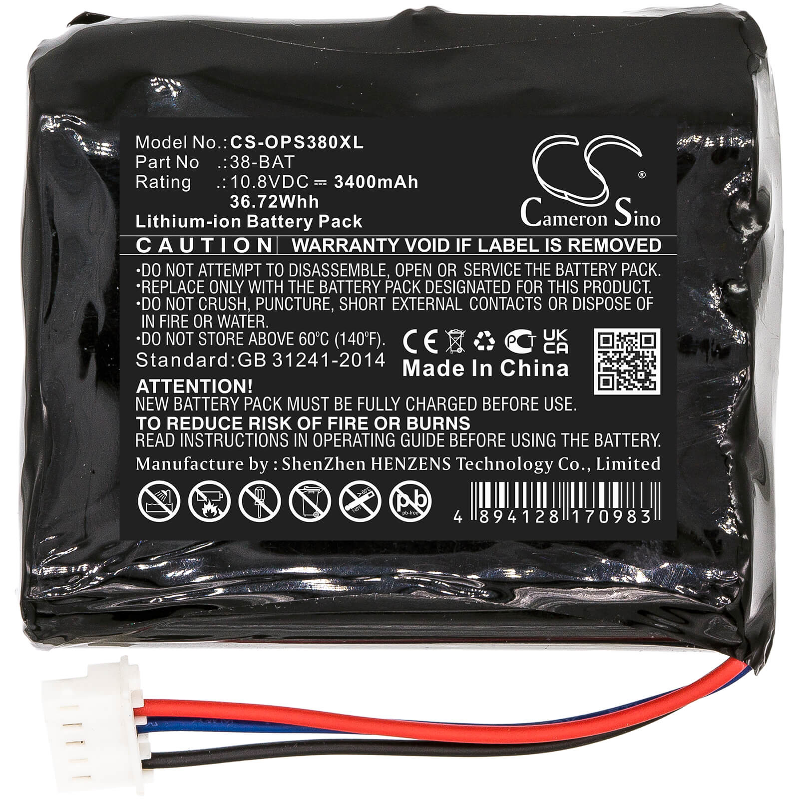 Li-ion Battery fits Olympus, 38dl Plus Ultrasonic Thickness 10.8V, 3400mAh / 36.72Wh Equipment & Survey & Test Cameron Sino Technology Limited