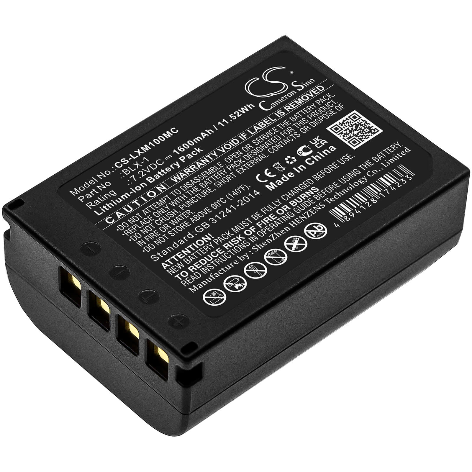 Li-ion Battery fits Olympus, Om System Om-1, Om-1 Mirrorless 7.2V, 1600mAh / 11.52Wh Camera Cameron Sino Technology Limited