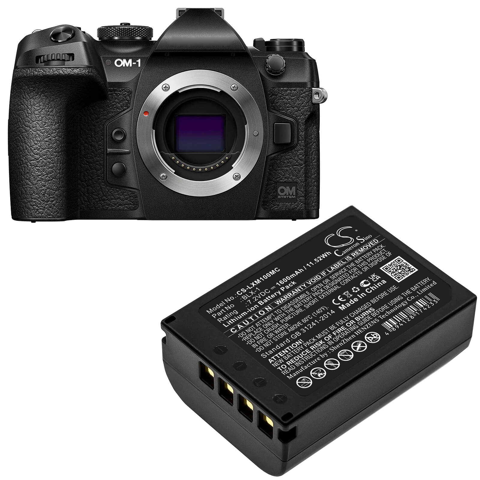Li-ion Battery fits Olympus, Om System Om-1, Om-1 Mirrorless 7.2V, 1600mAh / 11.52Wh Camera Cameron Sino Technology Limited