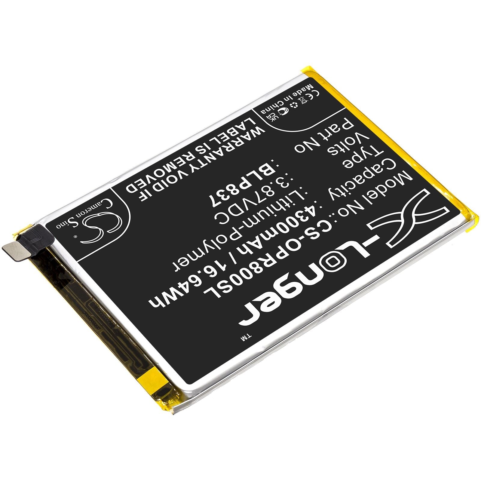 Li-ion Battery fits Oppo, Realme 8 Pro 3.87V, 4300mAh Mobile & SmartPhone Cameron Sino Technology Limited