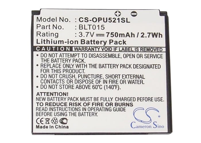Li-ion Battery fits Oppo, U521 3.7V, 750mAh Communications Cameron Sino Technology Limited (Suspended)