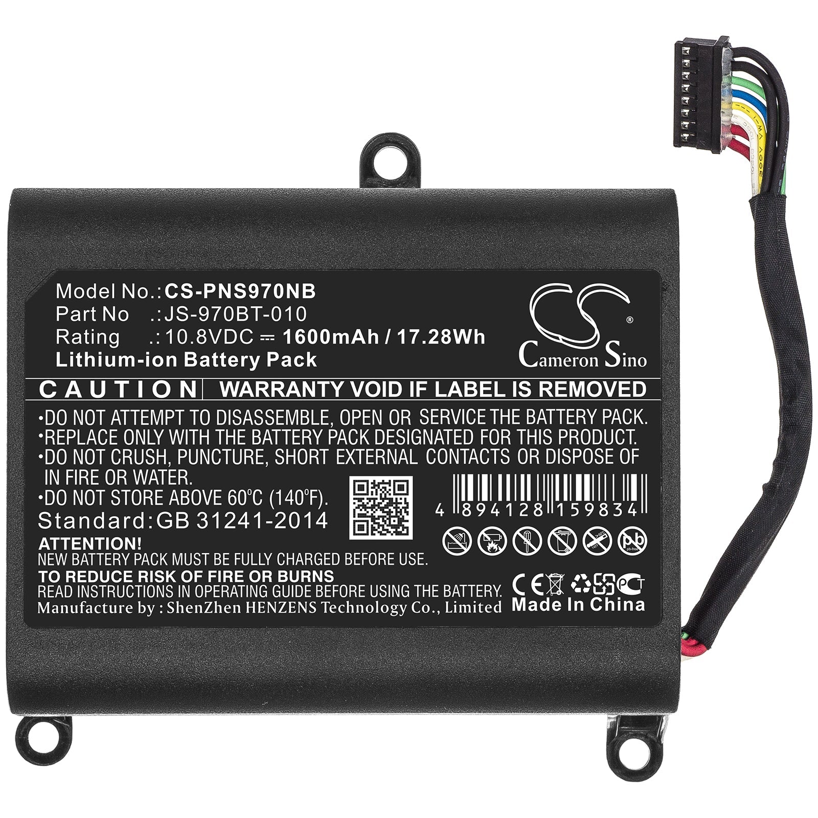 Li-ion Battery fits Panasonic, Js-970bt-010 10.8V, 1600mAh POS Workstation Cameron Sino Technology Limited