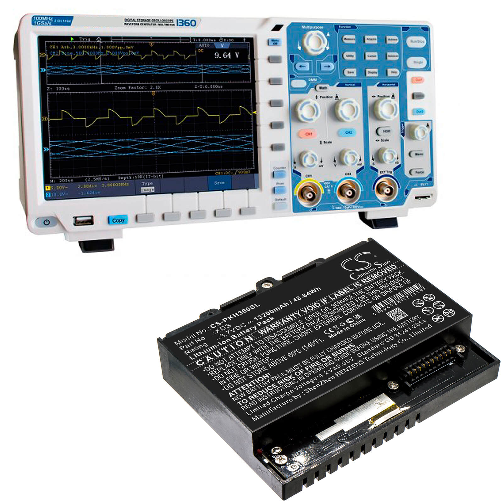 Li-ion Battery fits Peaktech, 1360, Oscilloscope 1360 3.7V, 13200mAh / 48.84Wh Equipment & Survey & Test Cameron Sino Technology Limited