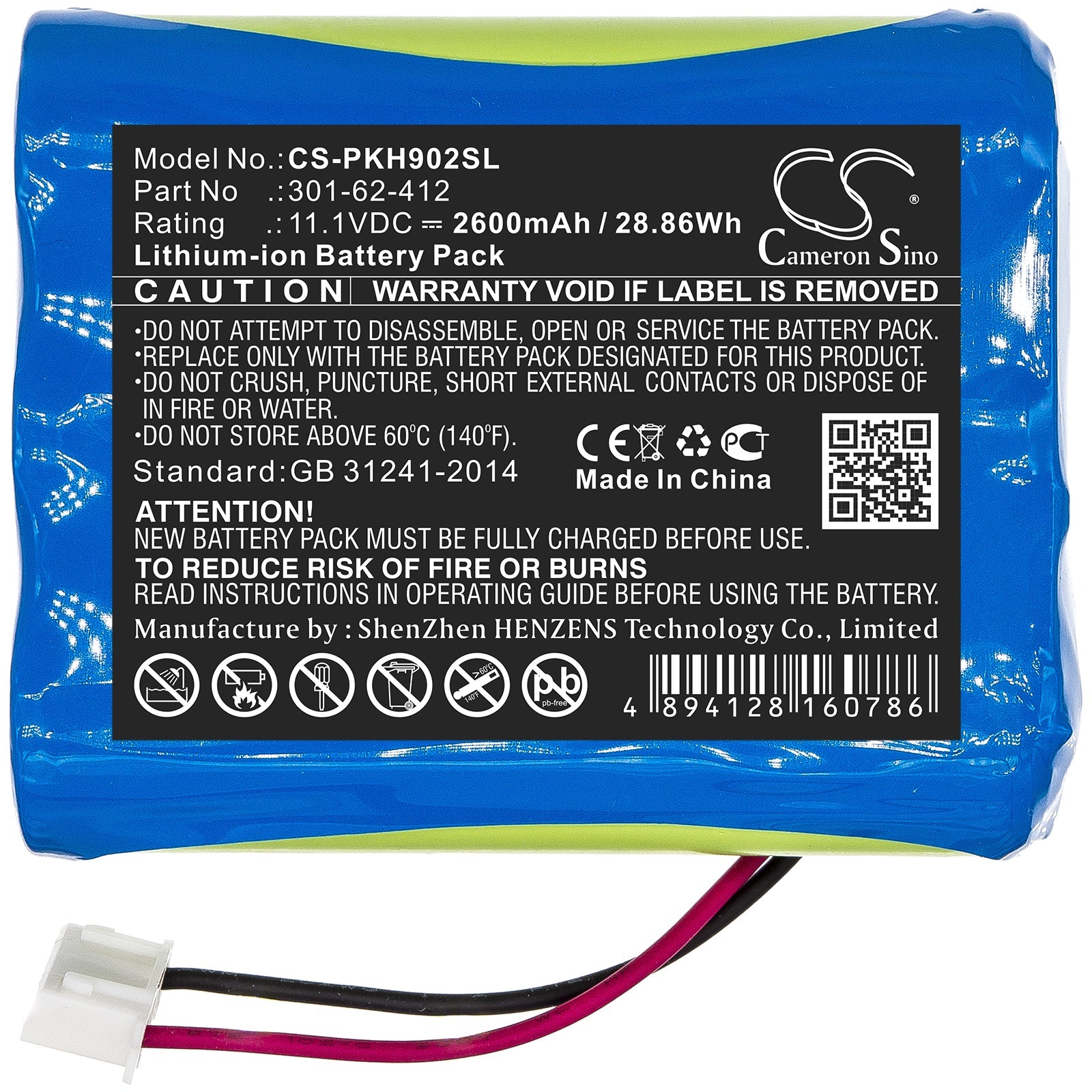 Li-ion Battery fits Peaktech, 301-62-412 11.1V, 2600mAh Equipment & Survey & Test Cameron Sino Technology Limited