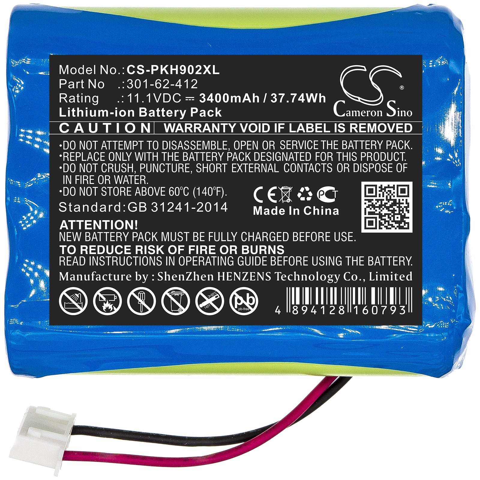 Li-ion Battery fits Peaktech, 301-62-412 11.1V, 3400mAh Equipment & Survey & Test Cameron Sino Technology Limited