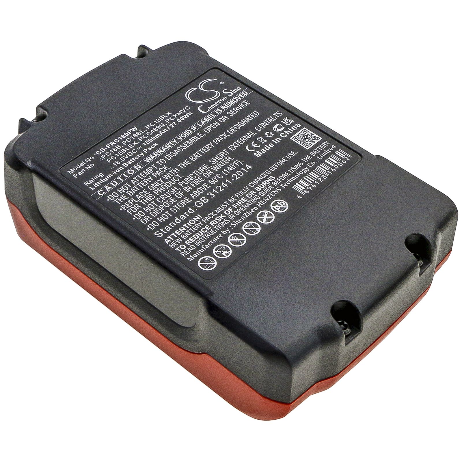 Li-ion Battery fits Porter Cable, Pc1800d, Pc1800l, Pc1800rs 18.0V, 1500mAh Power Tools Cameron Sino Technology Limited