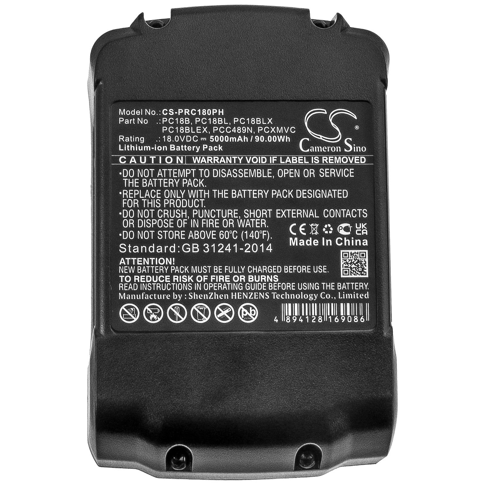 Li-ion Battery fits Porter Cable, Pc1800d, Pc1800l, Pc1800rs 18.0V, 5000mAh Power Tools Cameron Sino Technology Limited