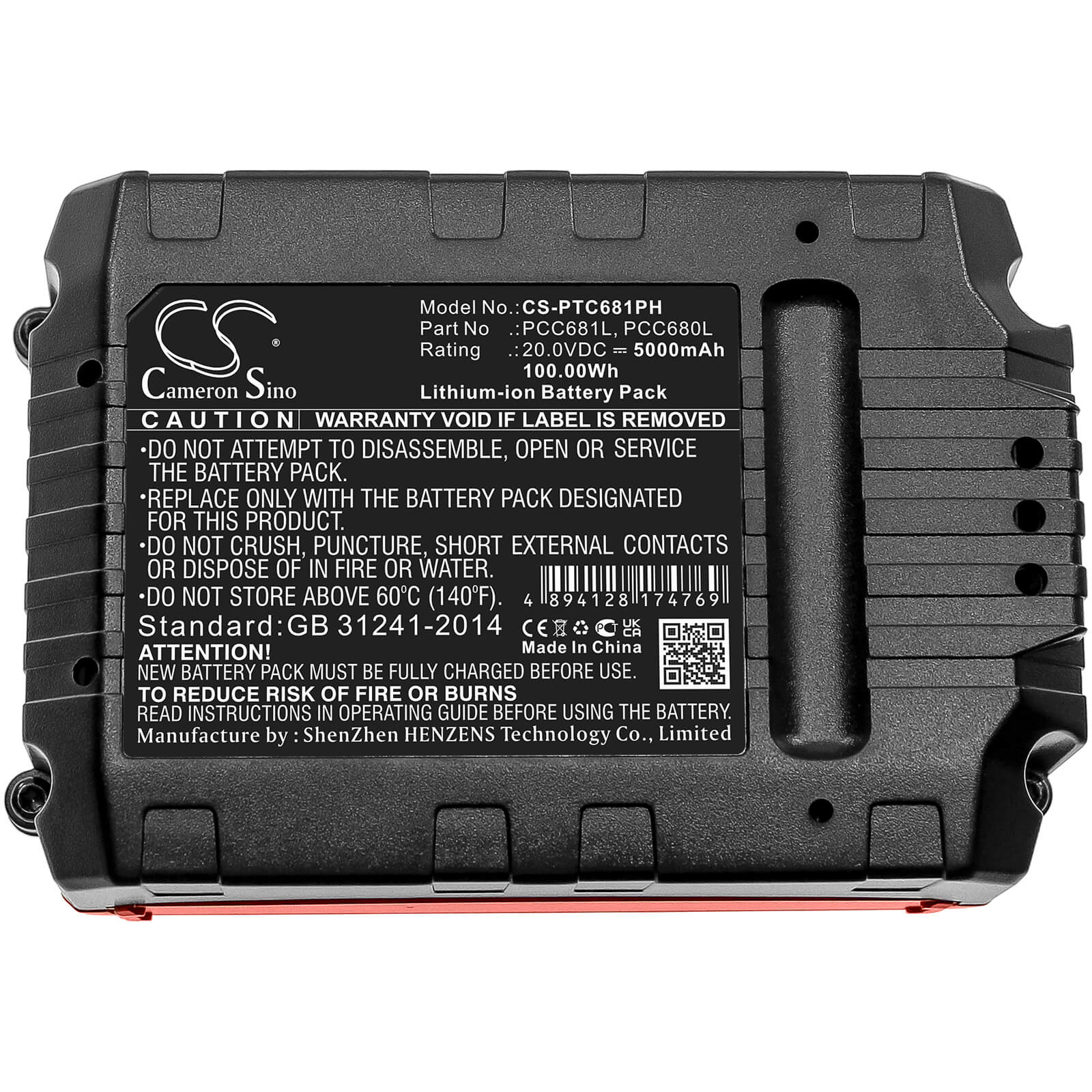 Li-ion Battery fits Porter Cable, Pcc600, Pcc601 20.0V, 5000mAh / 100.00Wh Power Tools Cameron Sino Technology Limited