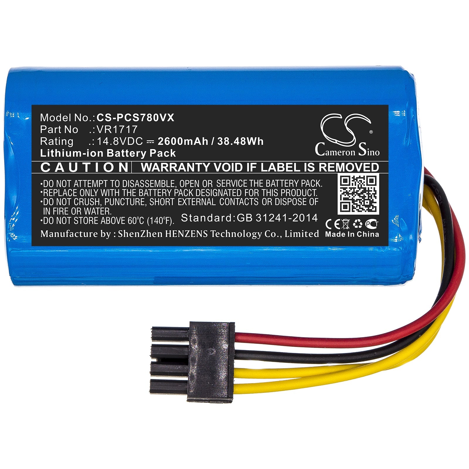 Li-ion Battery fits Proscenic, Vr1717 14.8V, 2600mAh Vacuum Cameron Sino Technology Limited