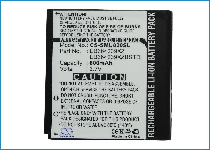Li-ion Battery fits Samsung, Reality U820, Sch-u820 3.7V, 800mAh Mobile & SmartPhone Cameron Sino Technology Limited (Suspended)