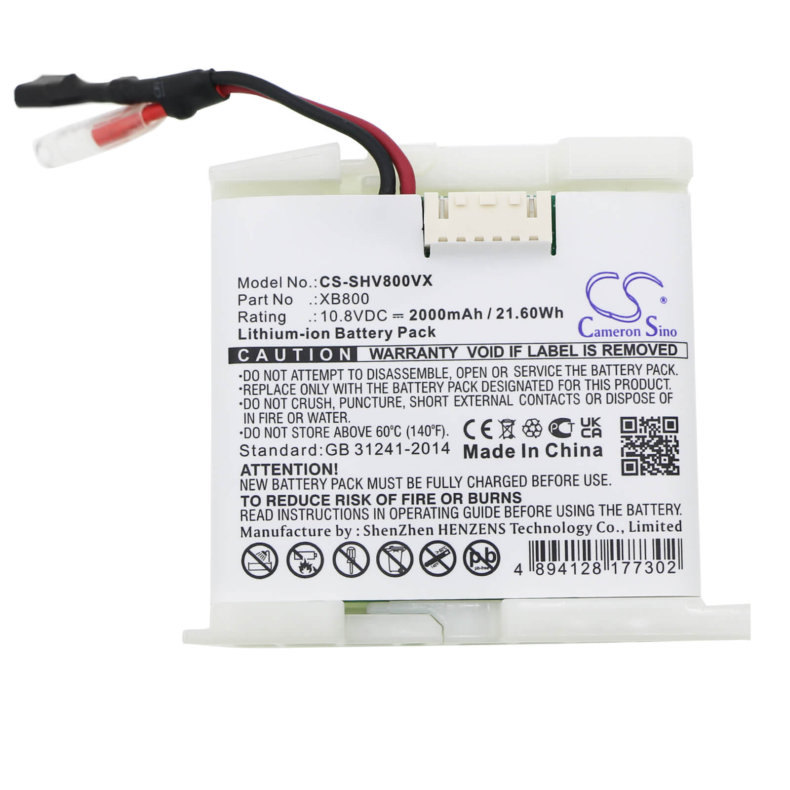Li-ion Battery fits Shark, Lv800, Lv801 10.8V, 2000mAh / 21.60Wh Vacuum Cameron Sino Technology Limited