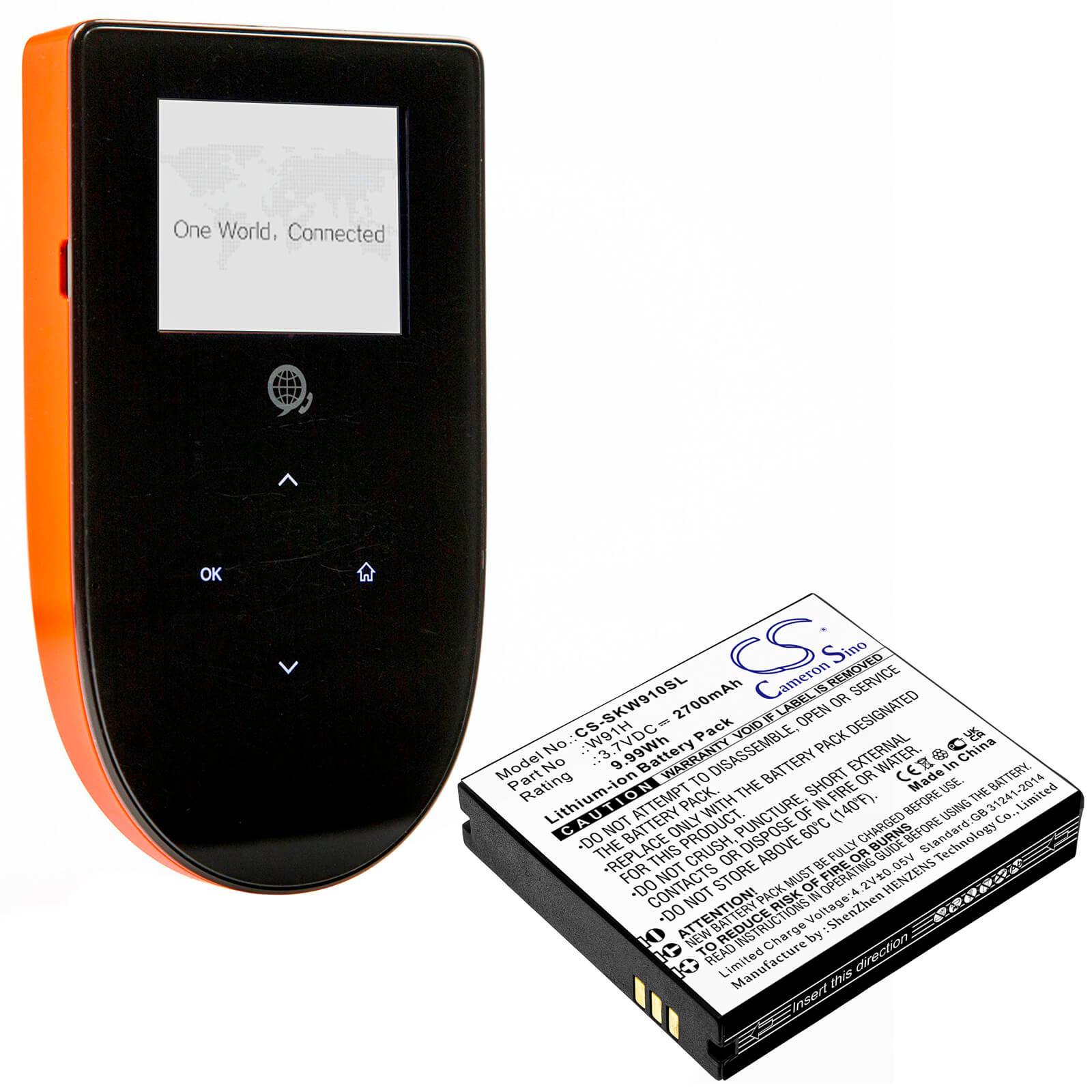 Li-ion Battery fits Skyroam, W19, W19h 3.7V, 2700mAh / 9.99Wh Hotspot Cameron Sino Technology Limited