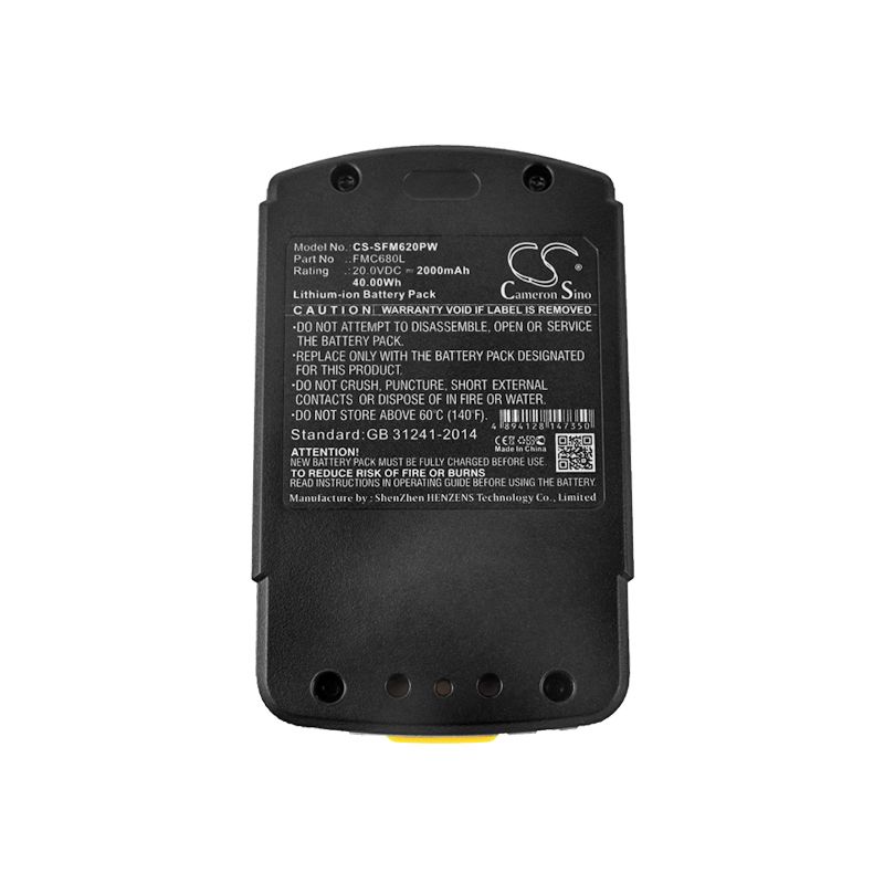 Li-ion Battery Fits Stanley, Fmc620 20.0v, 2000mah Power Tools Cameron Sino Technology Limited