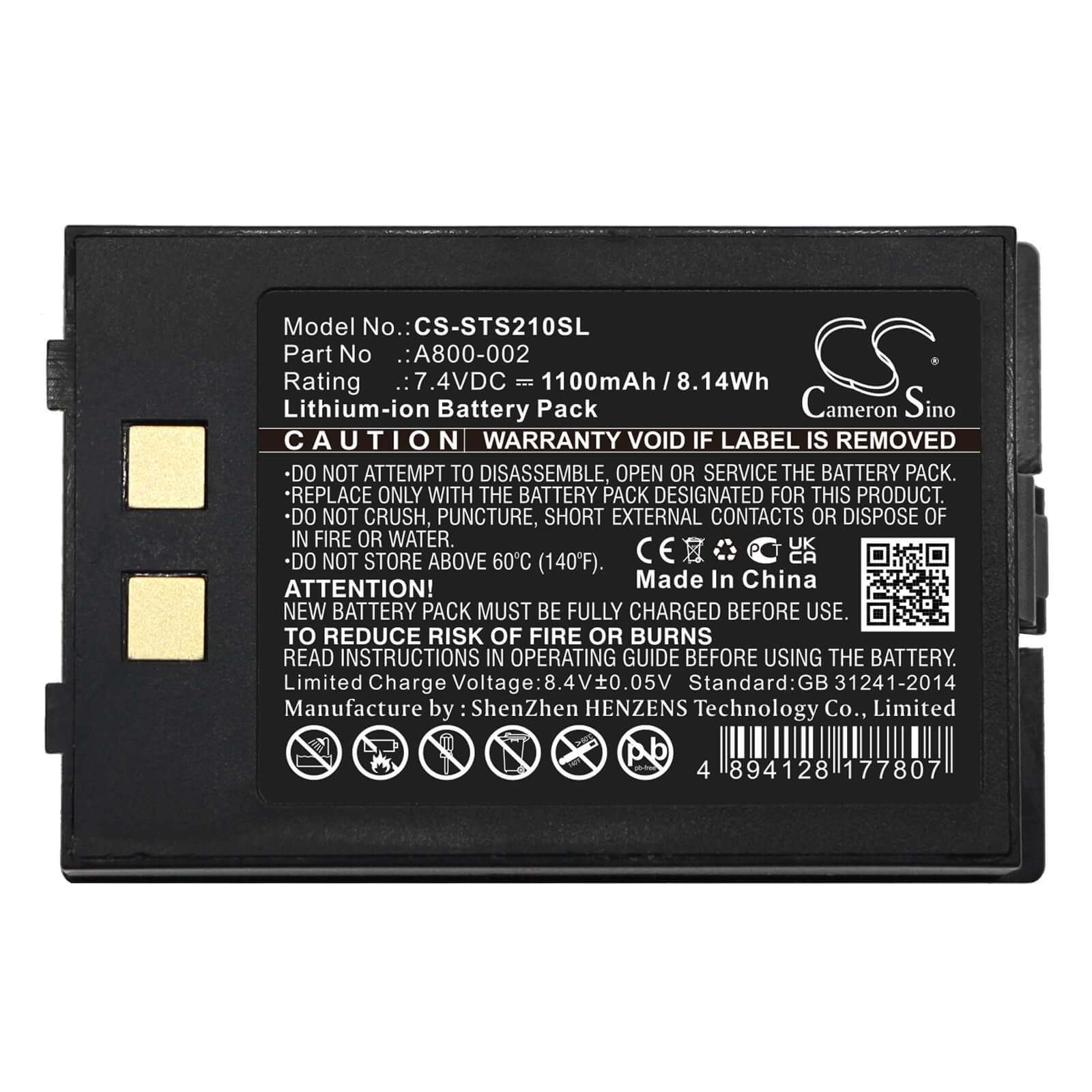 Li-ion Battery fits Star, Sm-s210i 7.4V, 1100mAh / 8.14Wh Portable Printer Cameron Sino Technology Limited