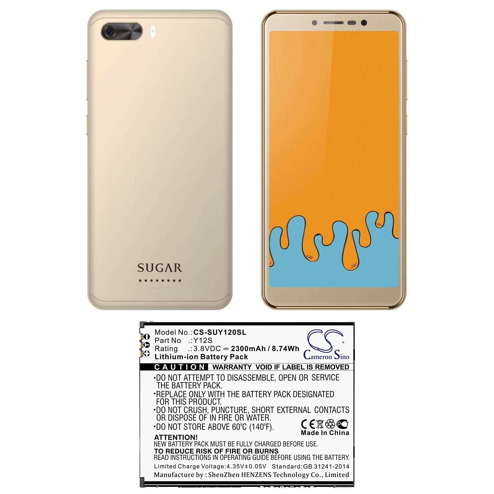 Li-ion Battery fits Sugar, Y12s 3.8V, 2300mAh Mobile & SmartPhone Cameron Sino Technology Limited