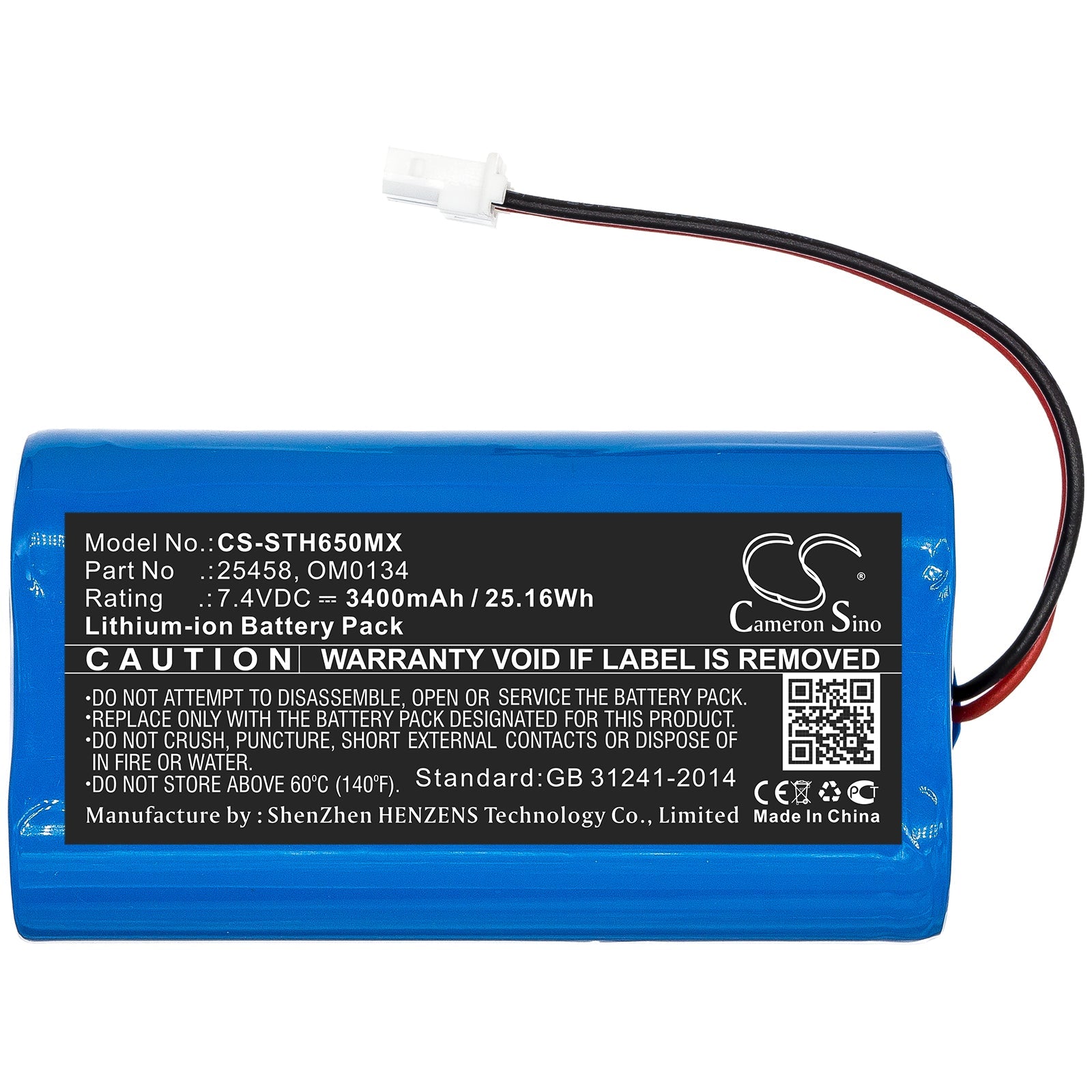 Li-ion Battery fits Surgitel, 25458, Om0134 7.4V, 3400mAh Medical Cameron Sino Technology Limited