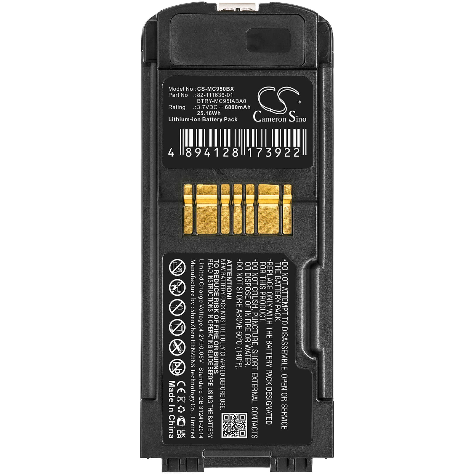 Li-ion Battery fits Symbol, Mc9500, Mc9590 3.7V, 6800mAh / 25.16Wh Barcode Scanner Cameron Sino Technology Limited