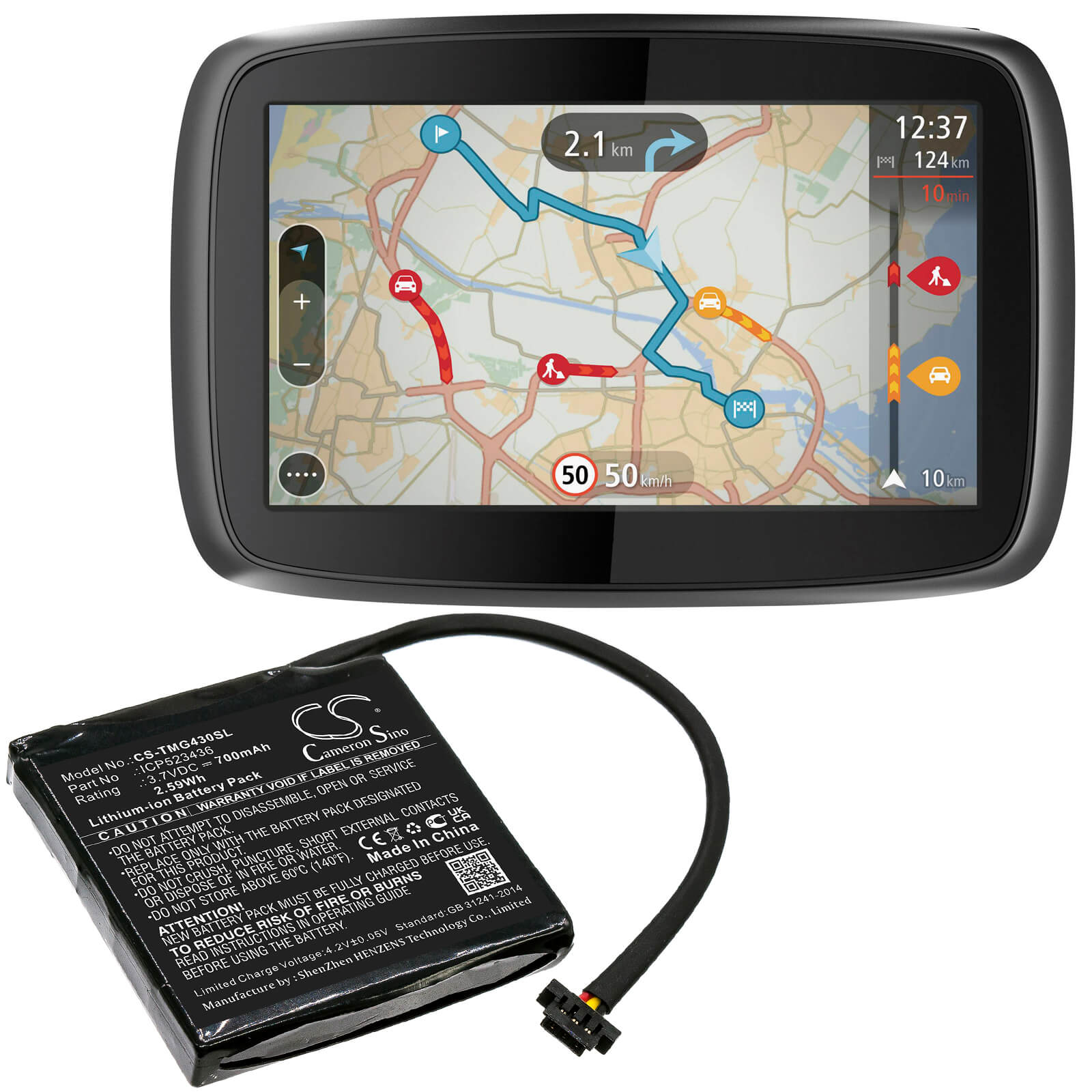 Li-ion Battery fits Tomtom, 4fb40, Go 400 4.3" Satnav 3.7V, 700mAh GPS & Navigator Cameron Sino Technology Limited