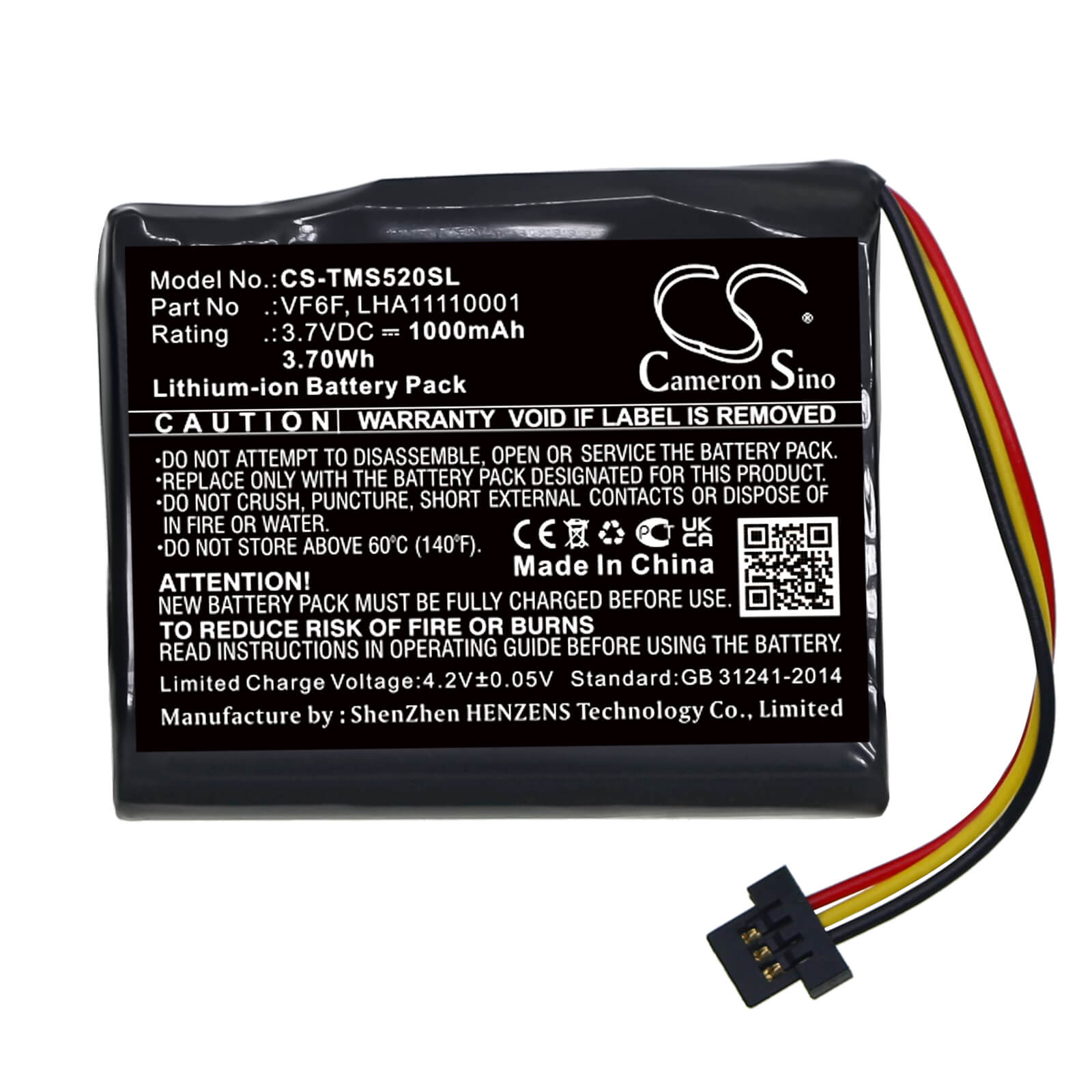 Li-ion Battery fits Tomtom, Start 52 3.7V, 1000mAh / 3.70Wh GPS & Navigator Cameron Sino Technology Limited