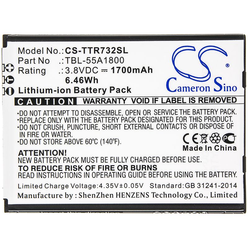Li-ion Battery fits Tp-link, M7310 3.8V, 1700mAh Hotspot Cameron Sino Technology Limited