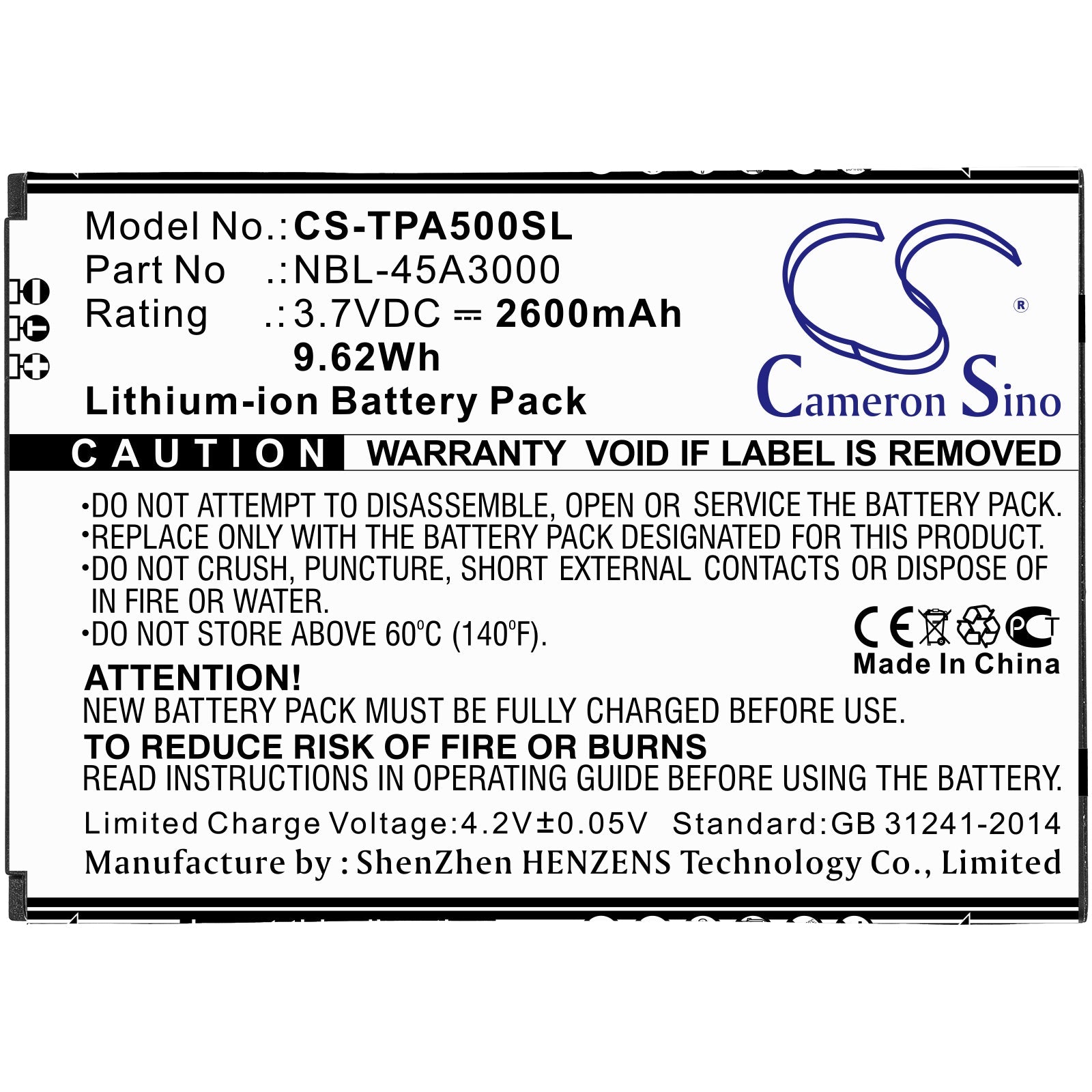 Li-ion Battery fits Tp-link, Neffos A5, Tp7032a 3.7V, 2600mAh Mobile & SmartPhone Cameron Sino Technology Limited