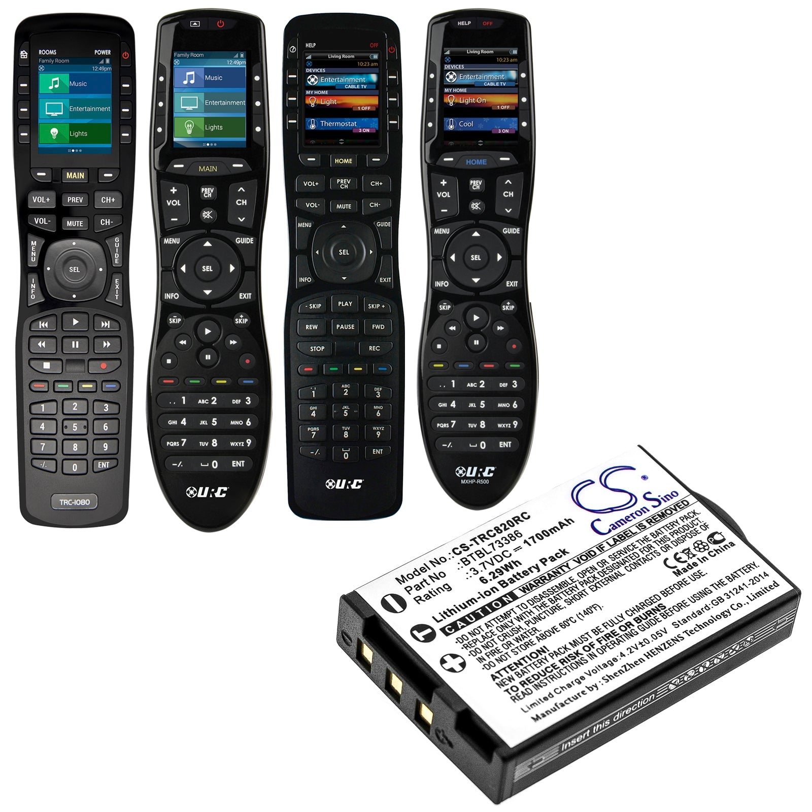 Li-ion Battery fits Urc, Mxhp-r500, Mxhp-r700, R100 3.7V, 1700mAh Remote Control Cameron Sino Technology Limited