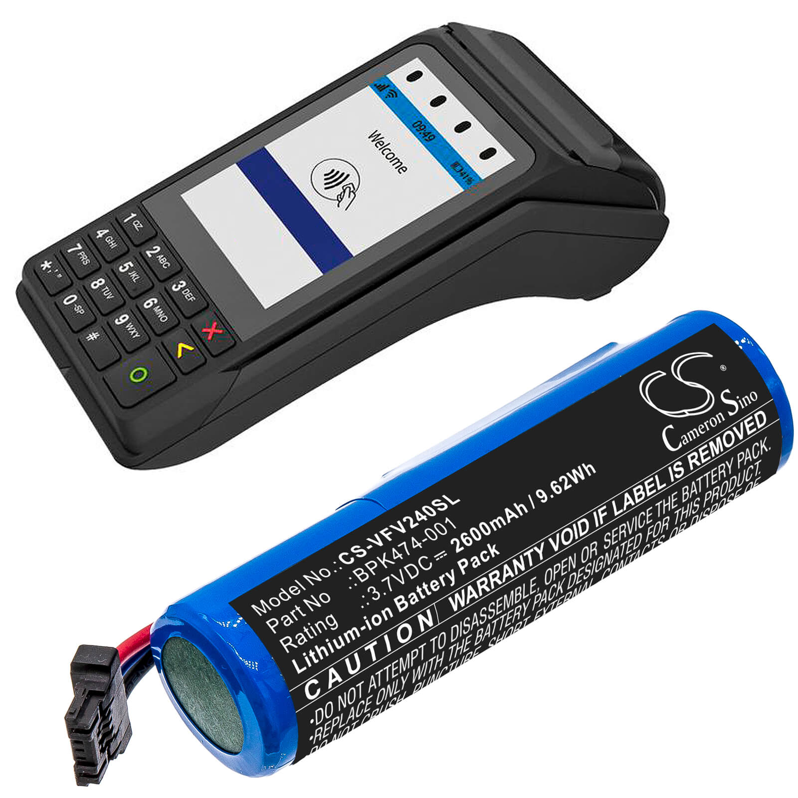 Li-ion Battery fits Verifone, 3gbwc, V240m Plus 3.7V, 2600mAh / 9.62Wh Payment Terminal Cameron Sino Technology Limited