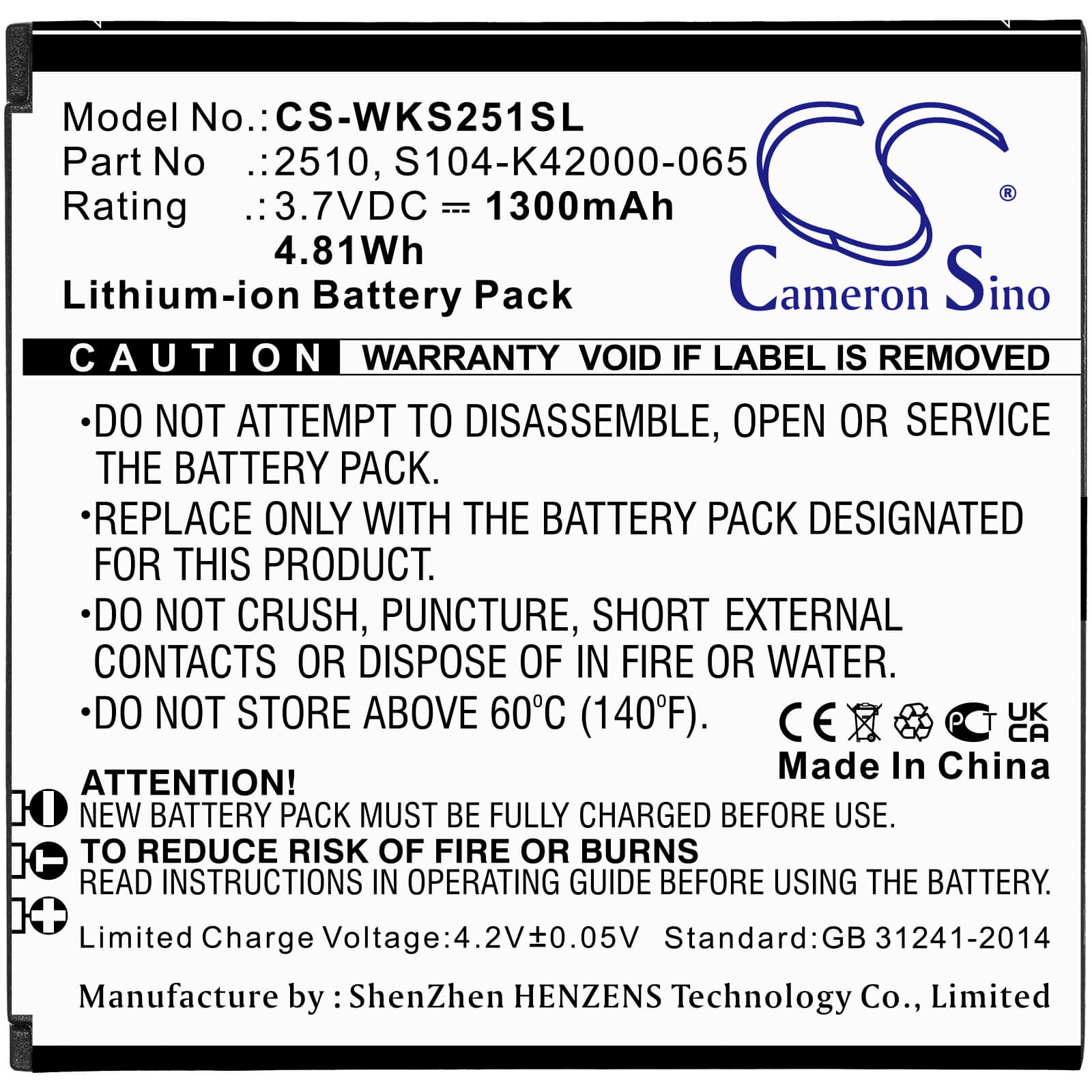 Li-ion Battery fits Wiko, Sunny 2, V2510 3.7V, 1300mAh / 4.81Wh Mobile & SmartPhone Cameron Sino Technology Limited