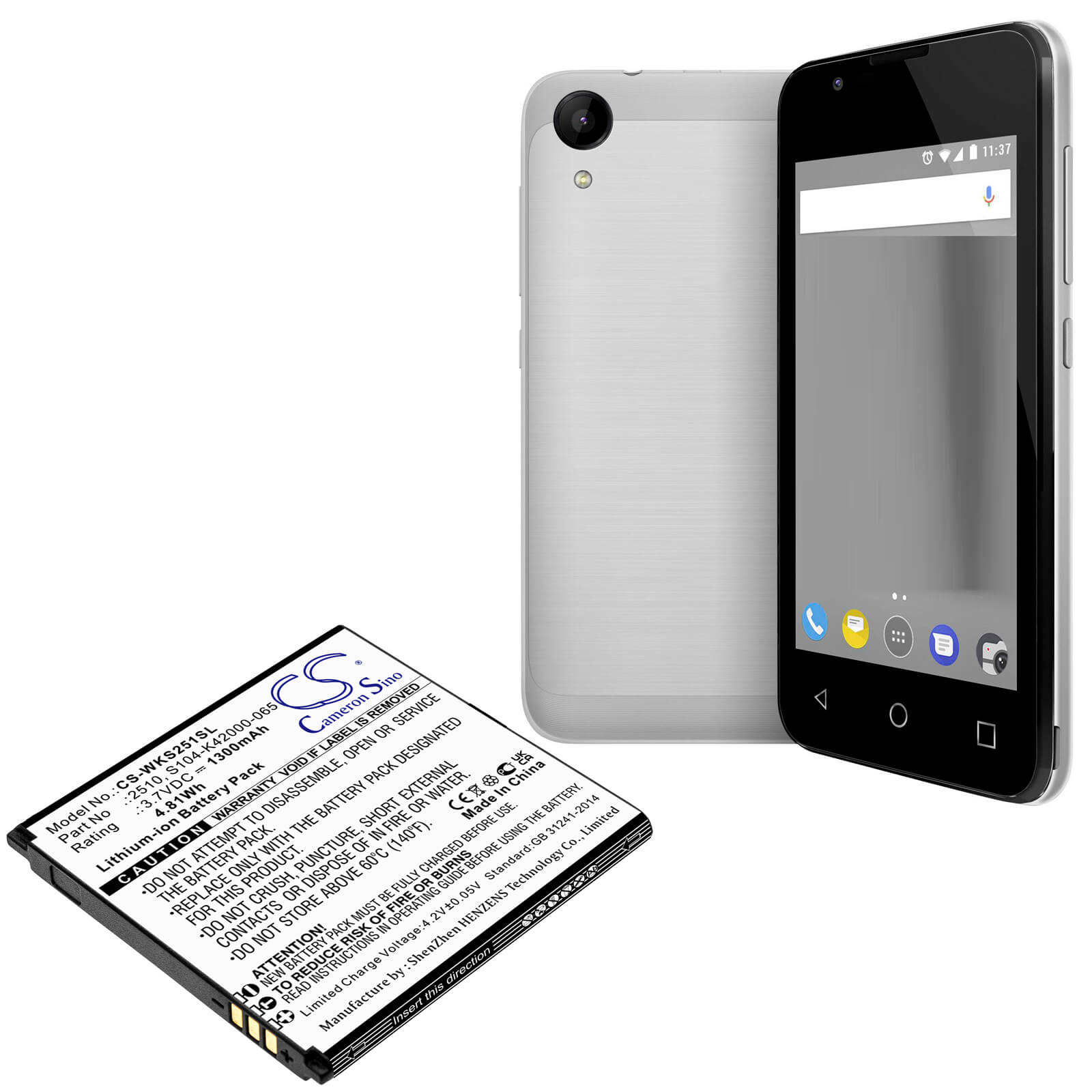 Li-ion Battery fits Wiko, Sunny 2, V2510 3.7V, 1300mAh / 4.81Wh Mobile & SmartPhone Cameron Sino Technology Limited