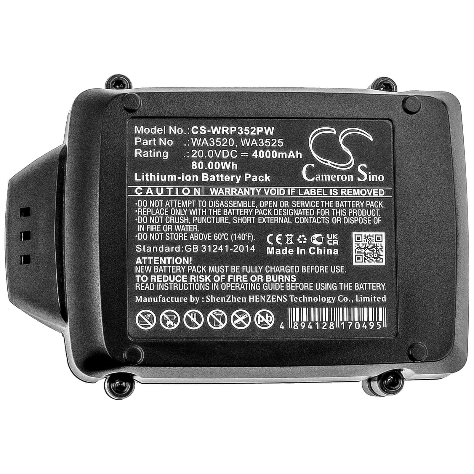 Li-ion Battery fits Worx, 20v Powershare, Wg151, Wg151.5 20.0V, 4000mAh Power Tools Cameron Sino Technology Limited