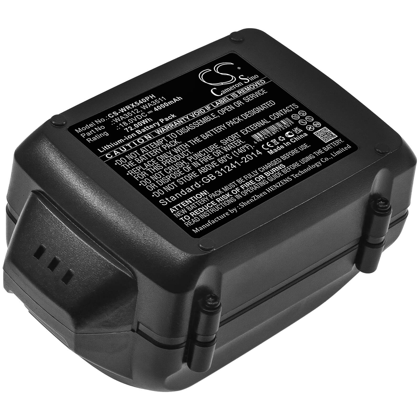Li-ion Battery fits Worx, Rw9161, Wg150 18.0V, 4000mAh / 72.00Wh Power Tools Cameron Sino Technology Limited