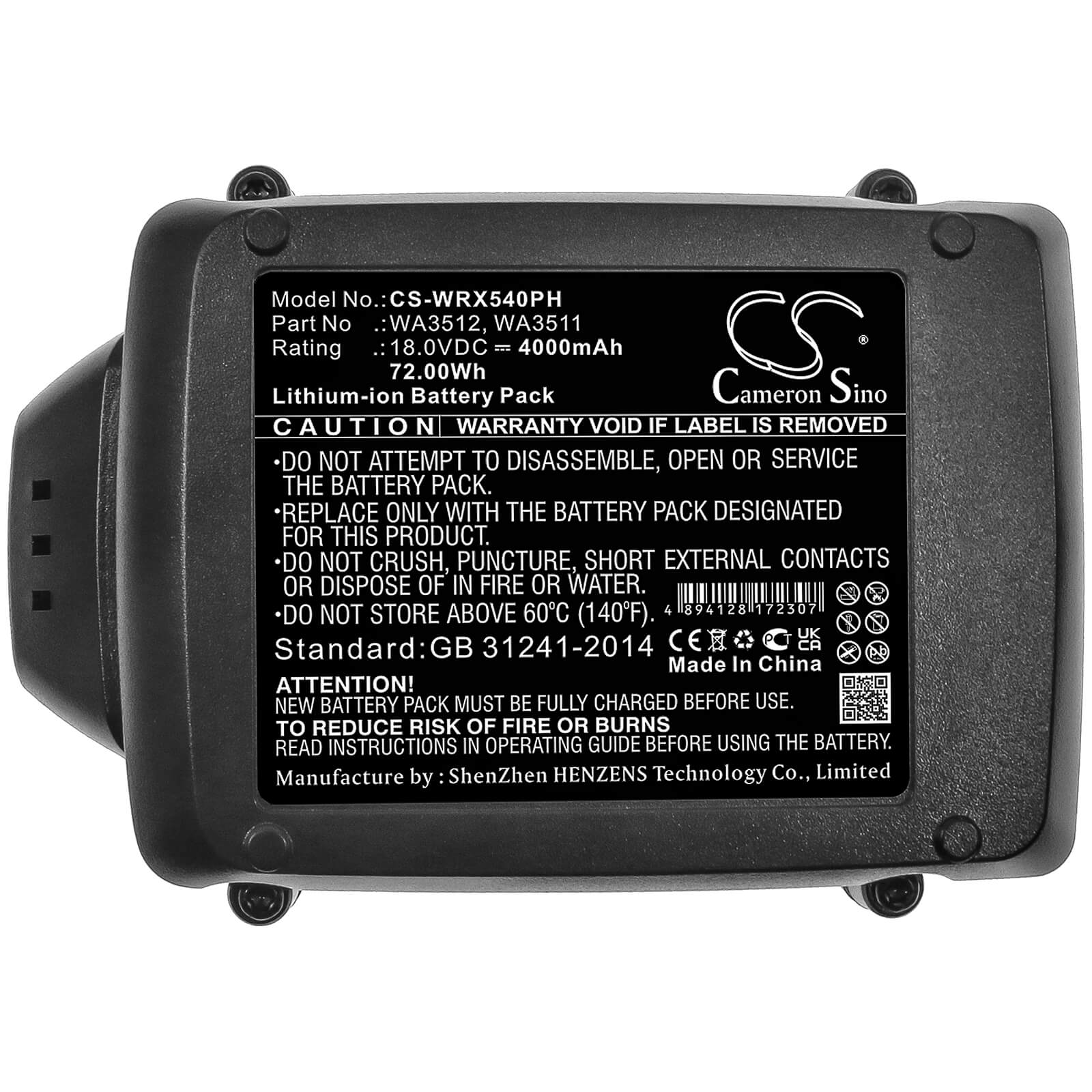 Li-ion Battery fits Worx, Rw9161, Wg150 18.0V, 4000mAh / 72.00Wh Power Tools Cameron Sino Technology Limited