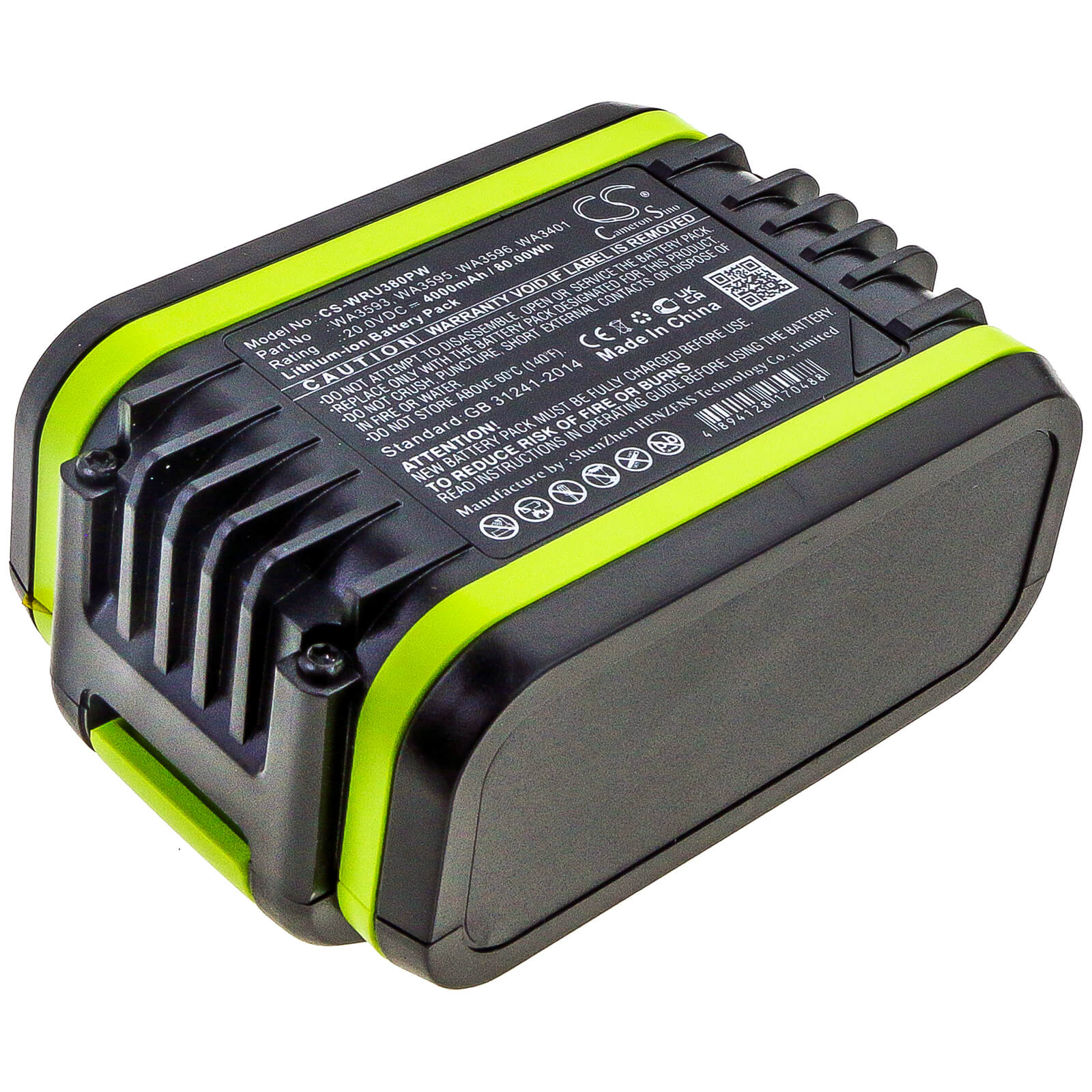 Li-ion Battery fits Worx, Wu172, Wu185, Wu279 20.0V, 4000mAh Power Tools Cameron Sino Technology Limited