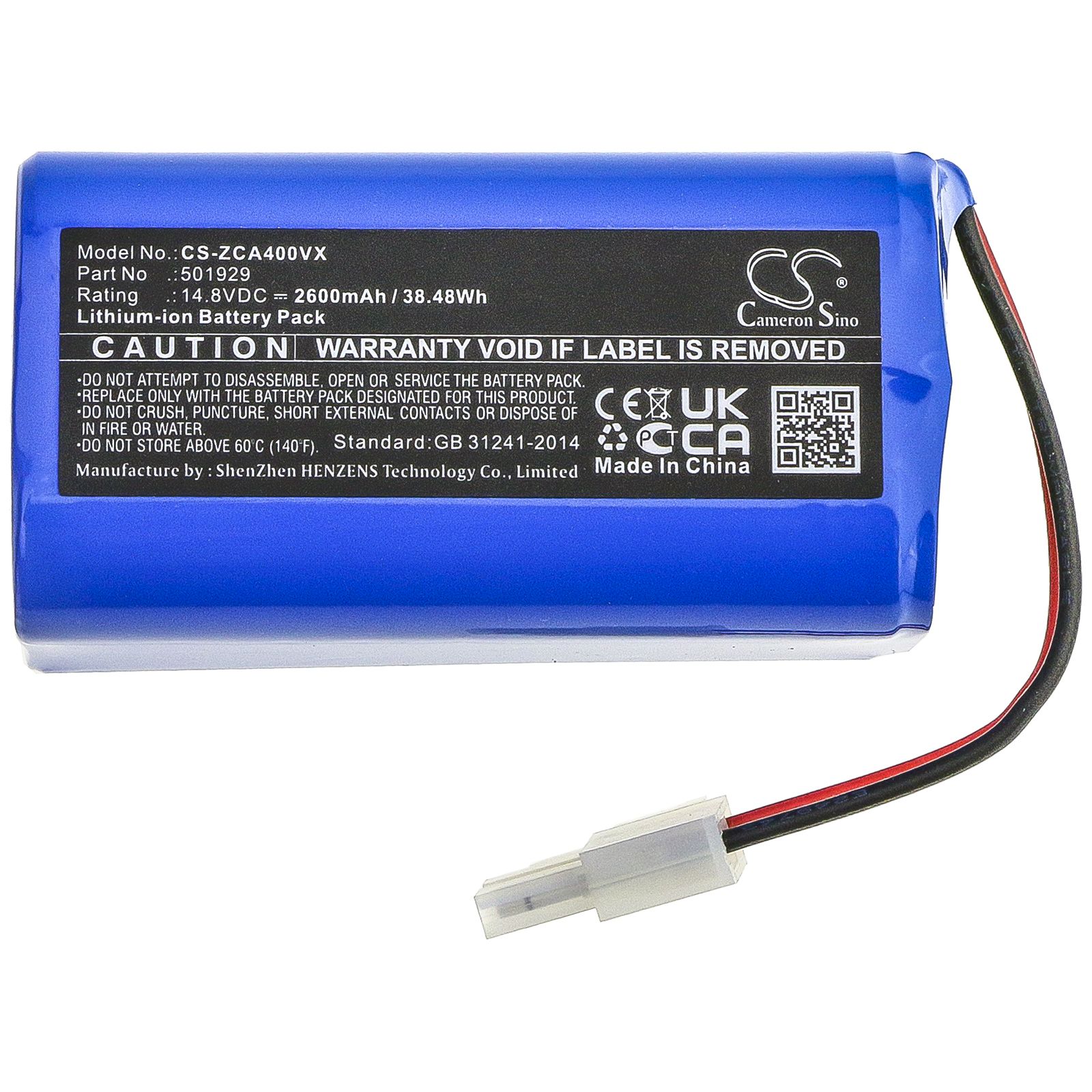 Li-ion Battery fits Zaco, A4s, A6, A8s 14.8V, 2600mAh Vacuum Cameron Sino Technology Limited