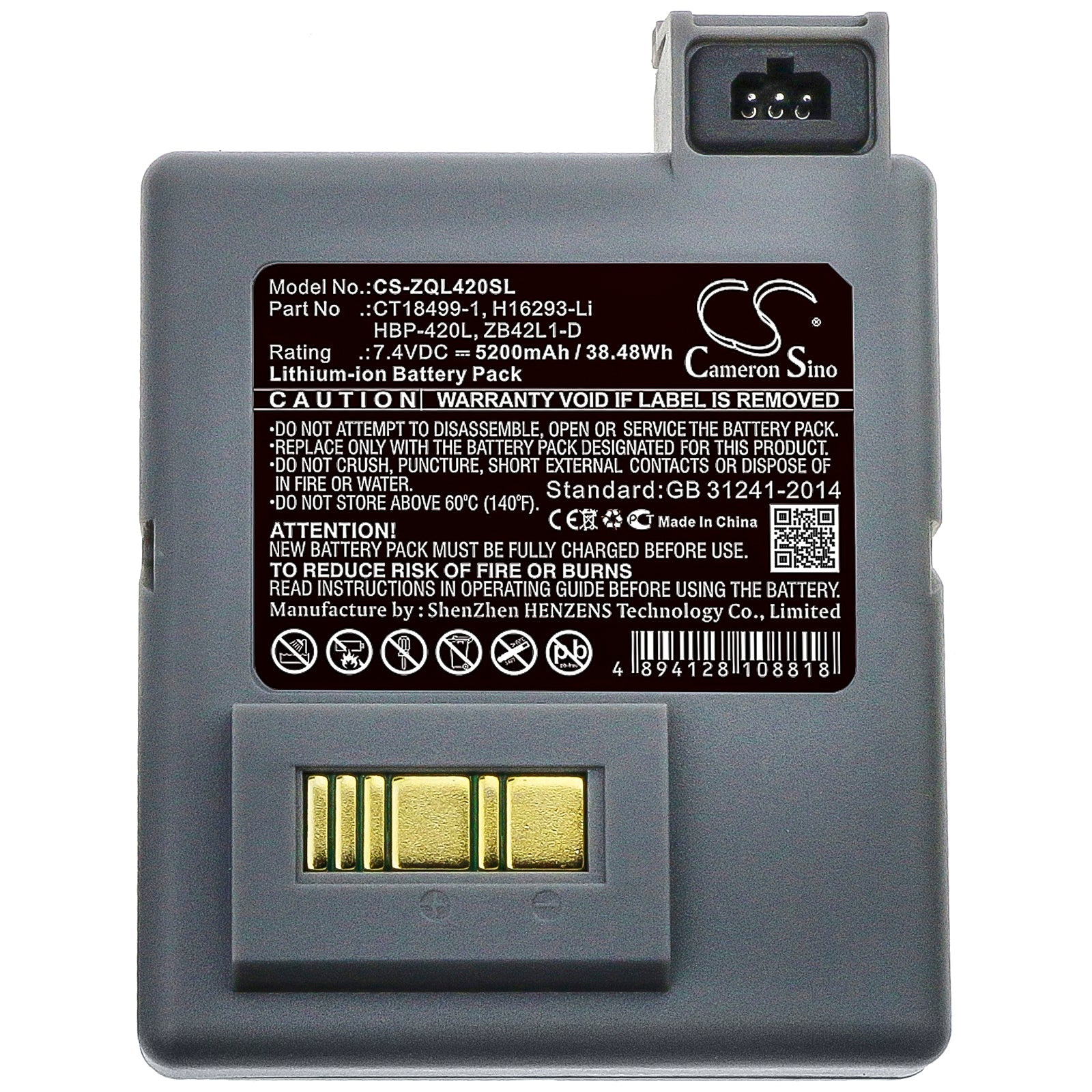 Li-ion Battery fits Zebra, Zq200, Zq210, Zq21-a0e12ke-00 7.4V, 1500mAh Portable Printer Cameron Sino Technology Limited